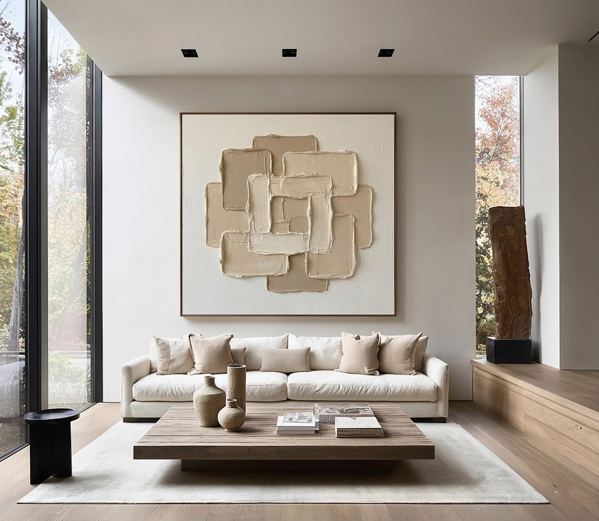 Large Gallery Style Oil Painting – Luxury Neutral Abstract Texture Decor