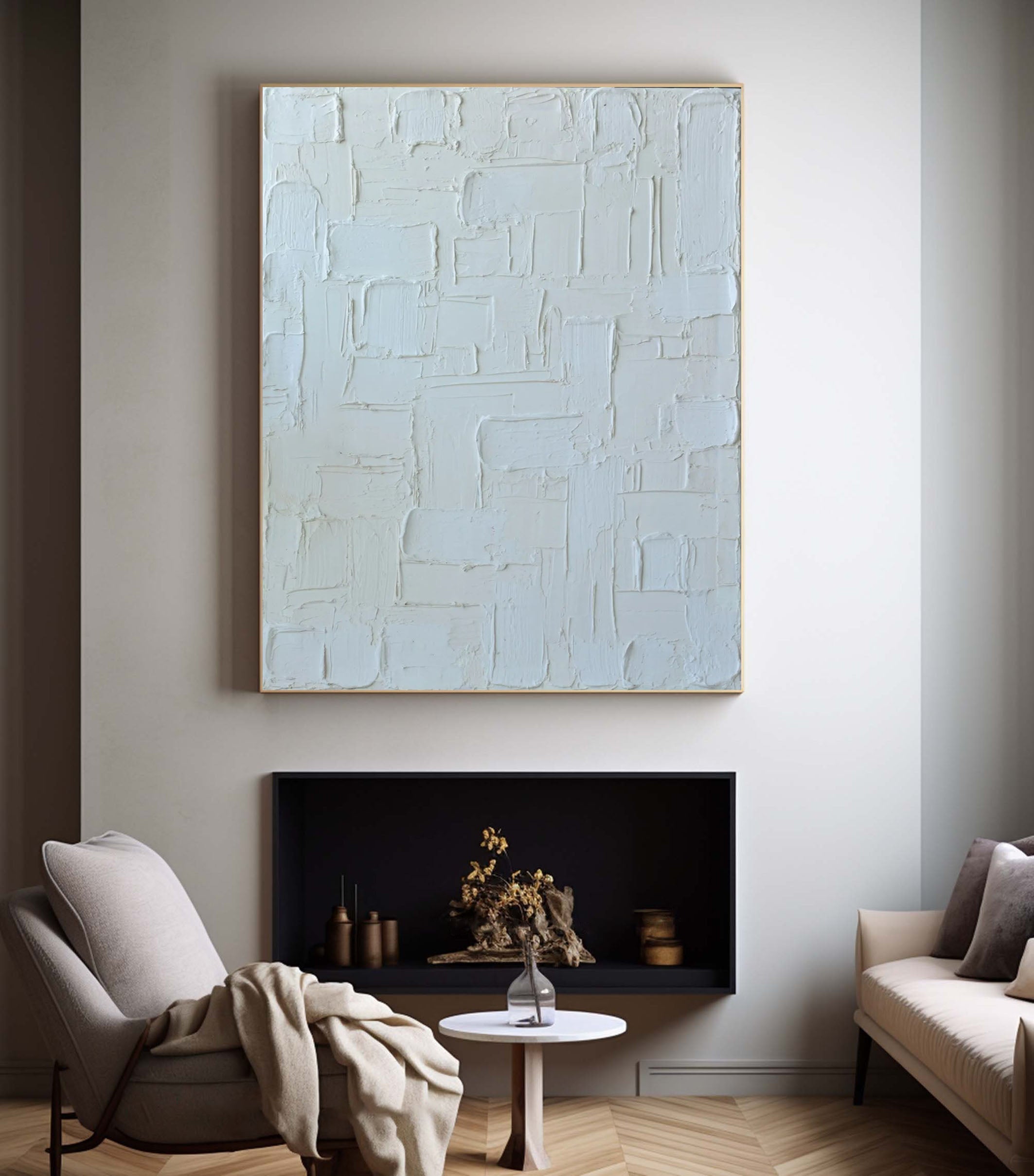 Oversized Minimalist White Textured Wall Art For Home #MM101