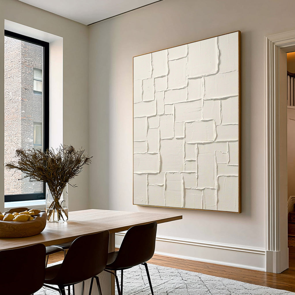 White Structure Study Large Textured Abstract Wall Art Minimalist Contemporary Relief Painting