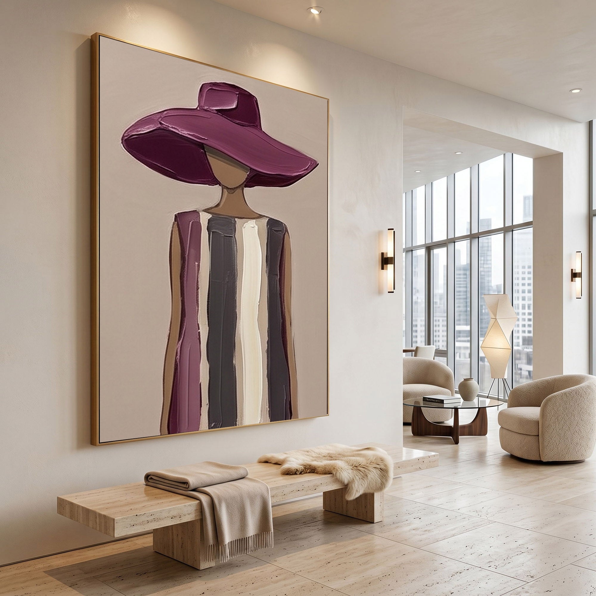 Large Modern Woman Portrait Wall Art Abstract Oil Painting Vintage Americana Art Cowgirl Cowboy Western Fashion Figure Contemporary Decor