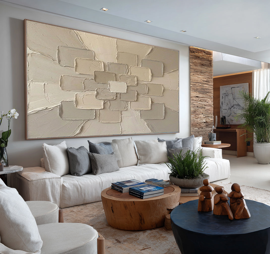 Large Sculptural Texture Wall Art Hand Painted Neutral Canvas