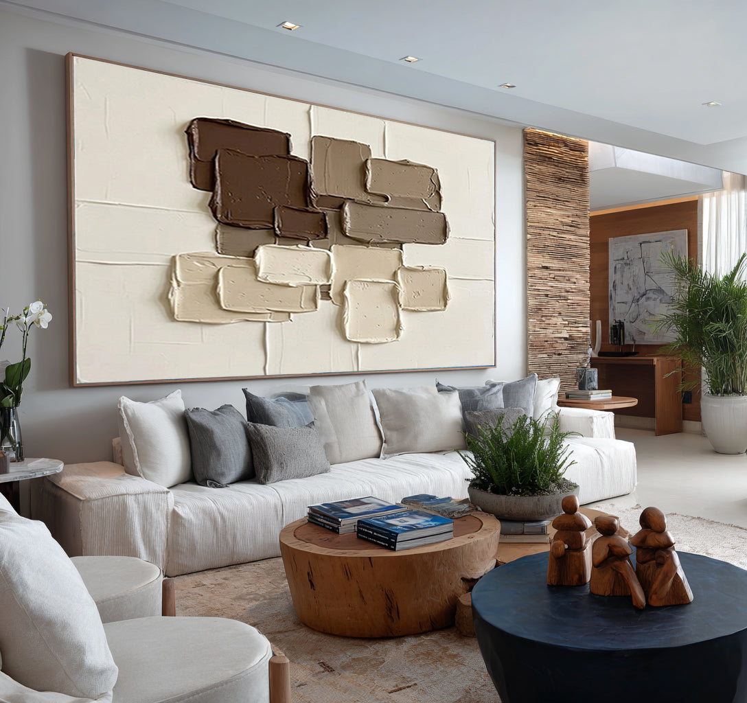 Large Contemporary Neutral Wall Art Geometric Texture Canvas Decor