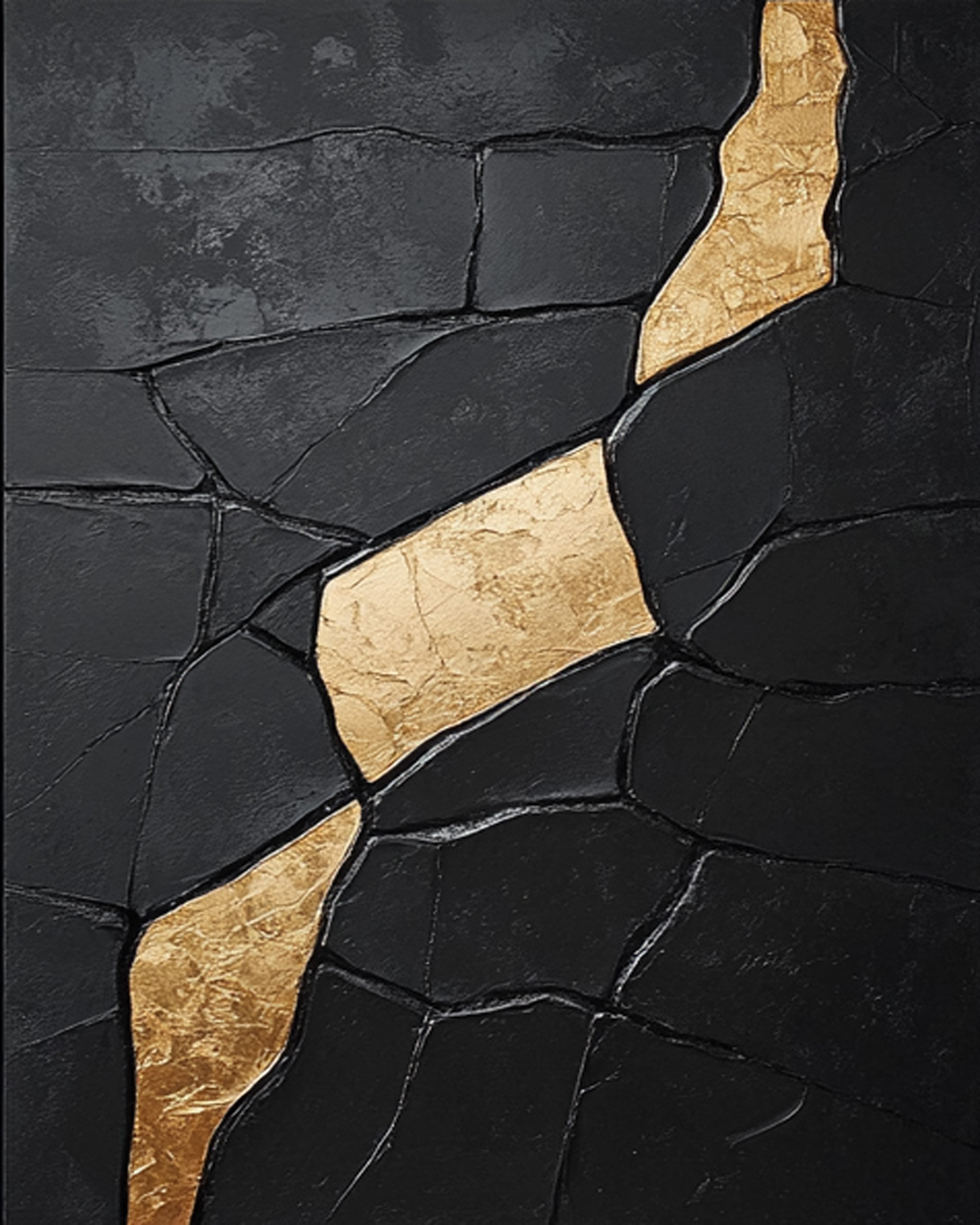 Gilded Incline: Textured Black Abstract with Diagonal Gold Vein #MM556