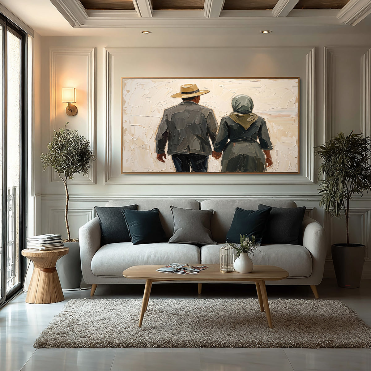 Large Textured Romantic Couple Painting Hand in Hand Love Wall Art