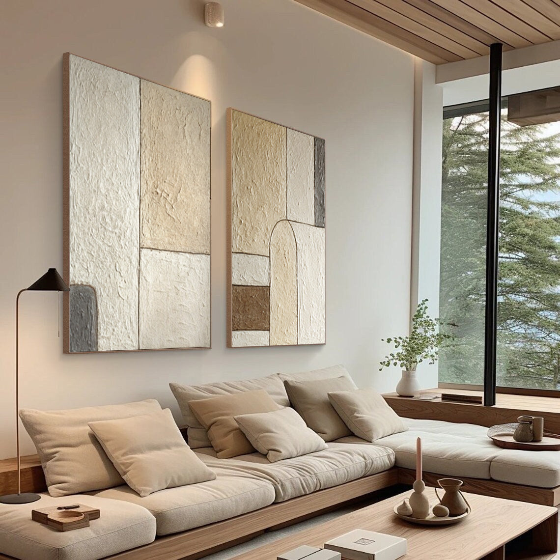 Minimalist Duo Wall Art - Neutral Abstract Canvas Prints #AG 049