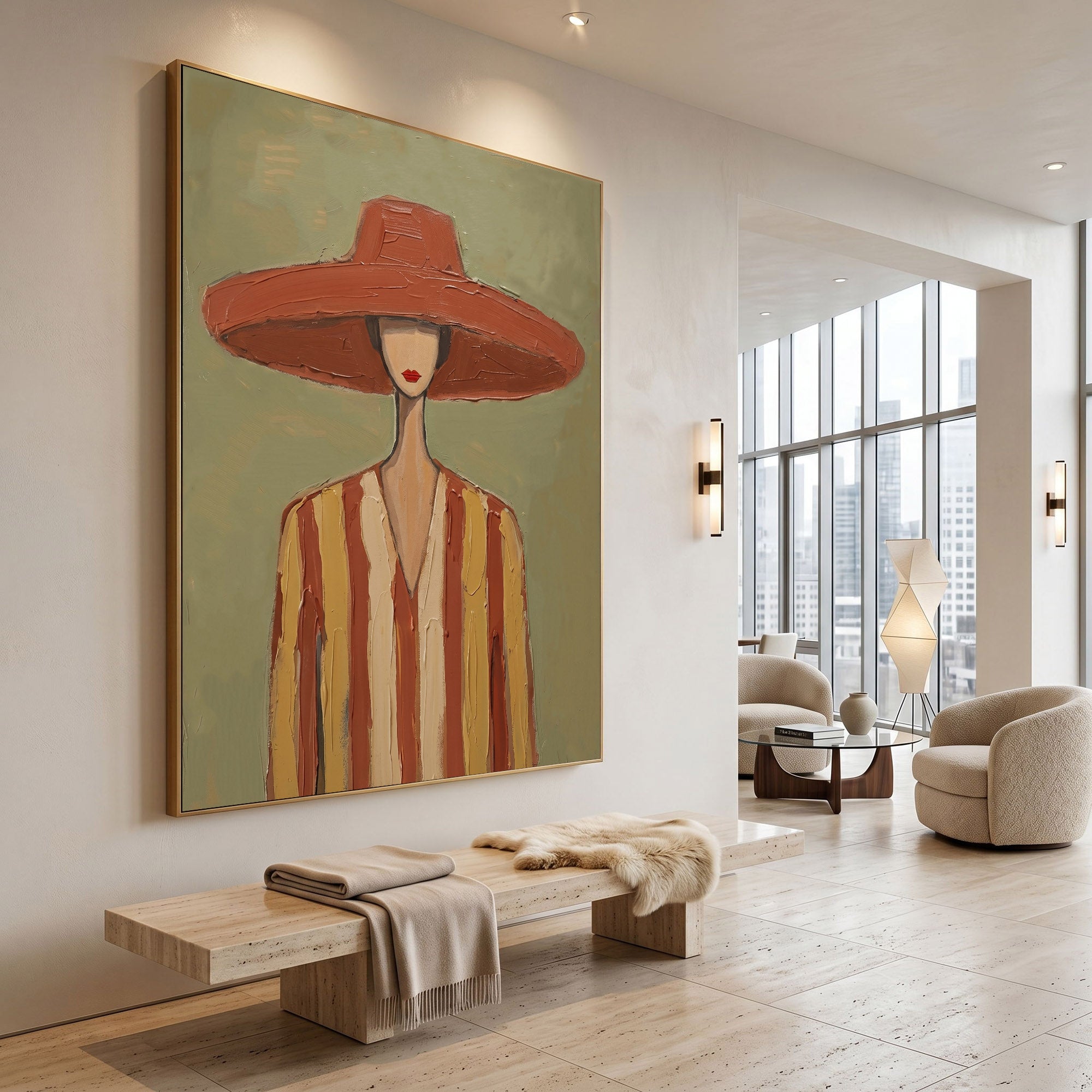 Large Cowgirl Wall Art Vintage Americana Art Western Woman Portrait Oil Painting Cowboy Style Home Decor