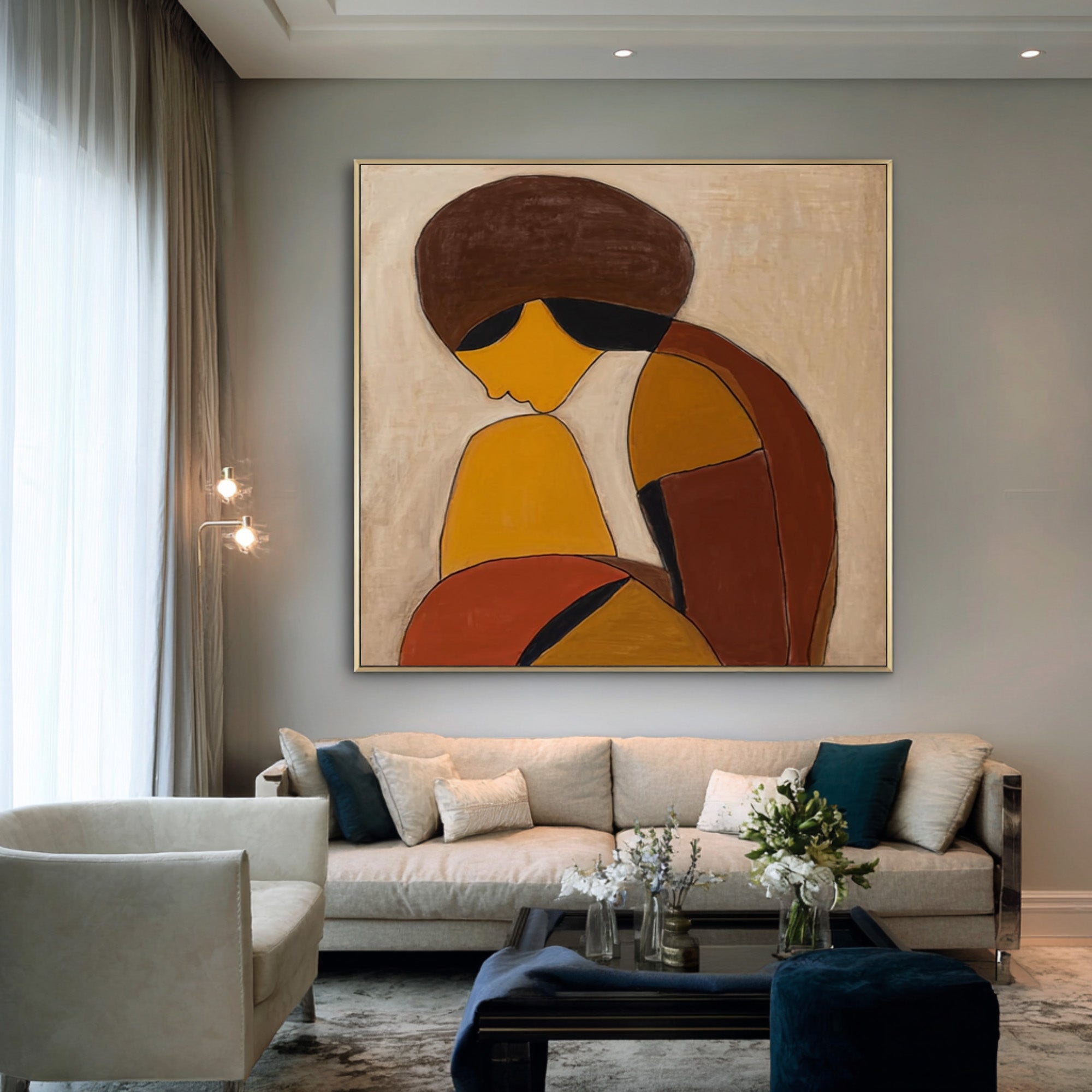 Warm Neutral Abstract Figure Wall Art #CZ 028