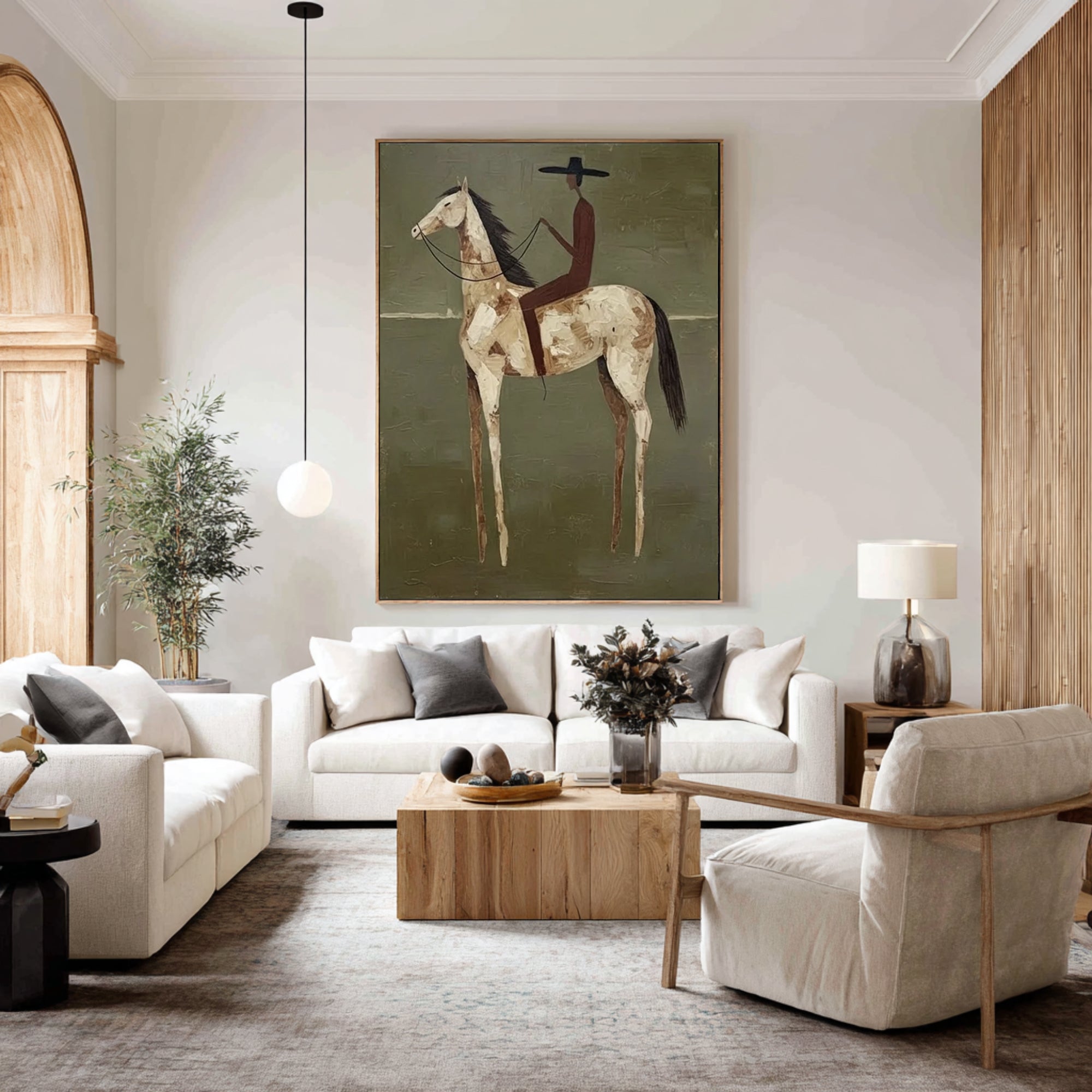 Large Modern Horse Rider Painting Contemporary Equestrian Wall Art