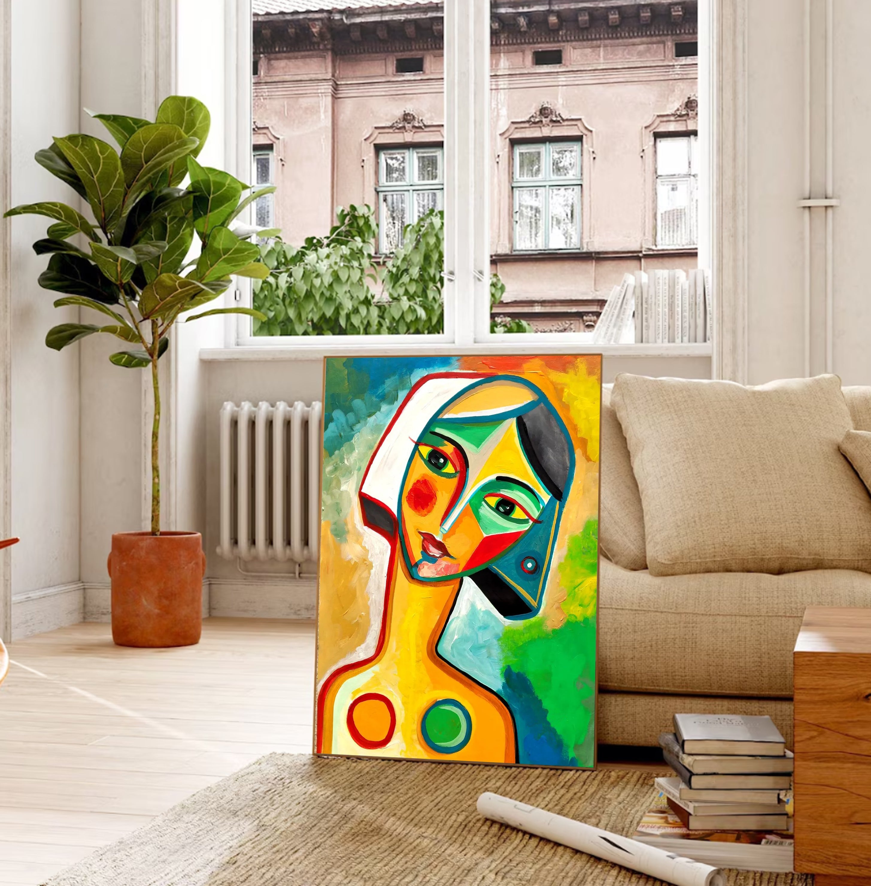 Abstract Expressionist Face Oil Painting Colorful Canvas Art #HF010