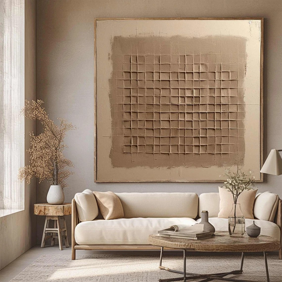 Earthy Grid Pattern, Minimalist Textured Contemporary Wall Art #MM417
