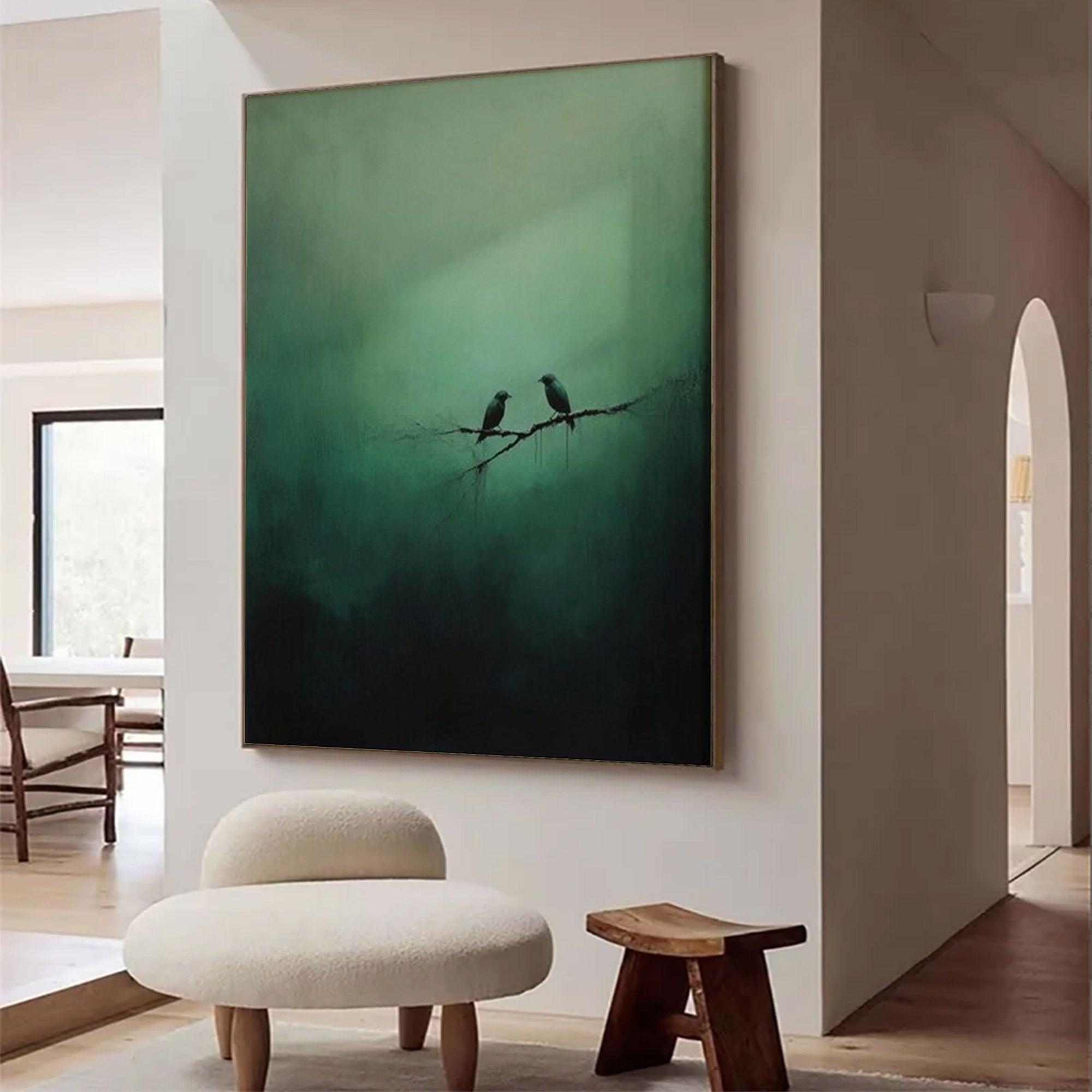 Large Green Painting with Birds | KelorArt #AG 101