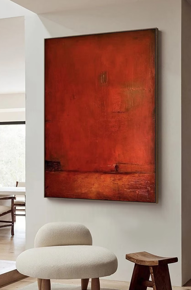 Red Wabi Sabi Abstract Canvas, Large Minimalist Wall Art #MM441