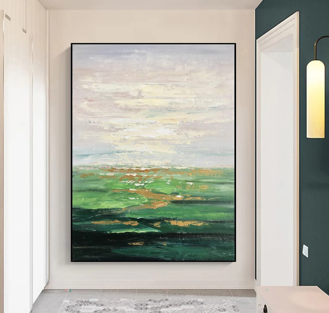 Abstract Green Landscape Oil Painting, Modern Nature Art #MM383