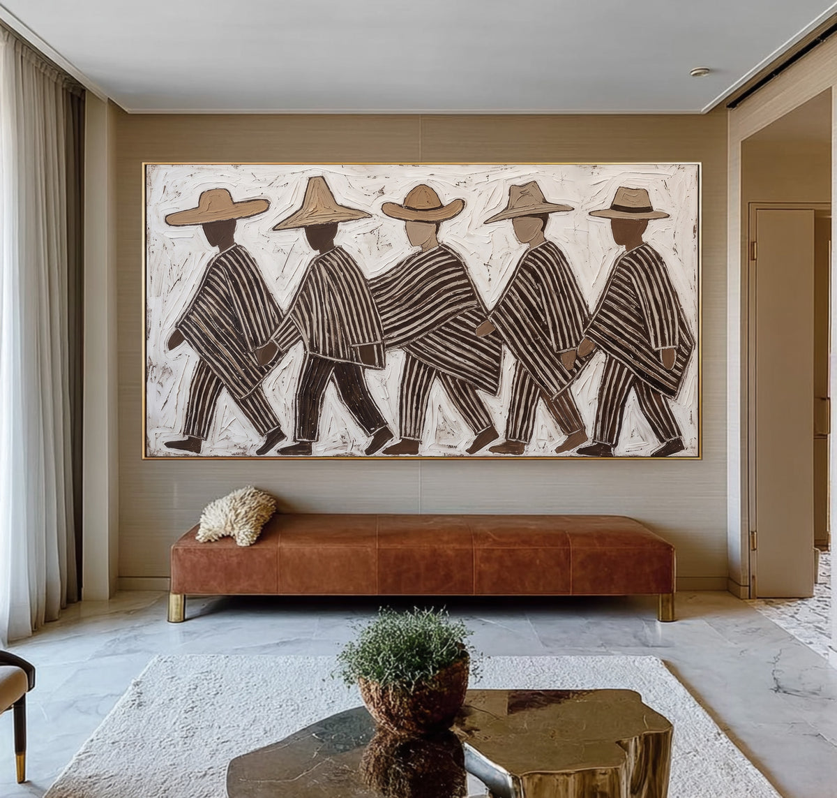 Earthy Folk Art Painting, Cultural Figurative Wall Decor, Textured Artwork