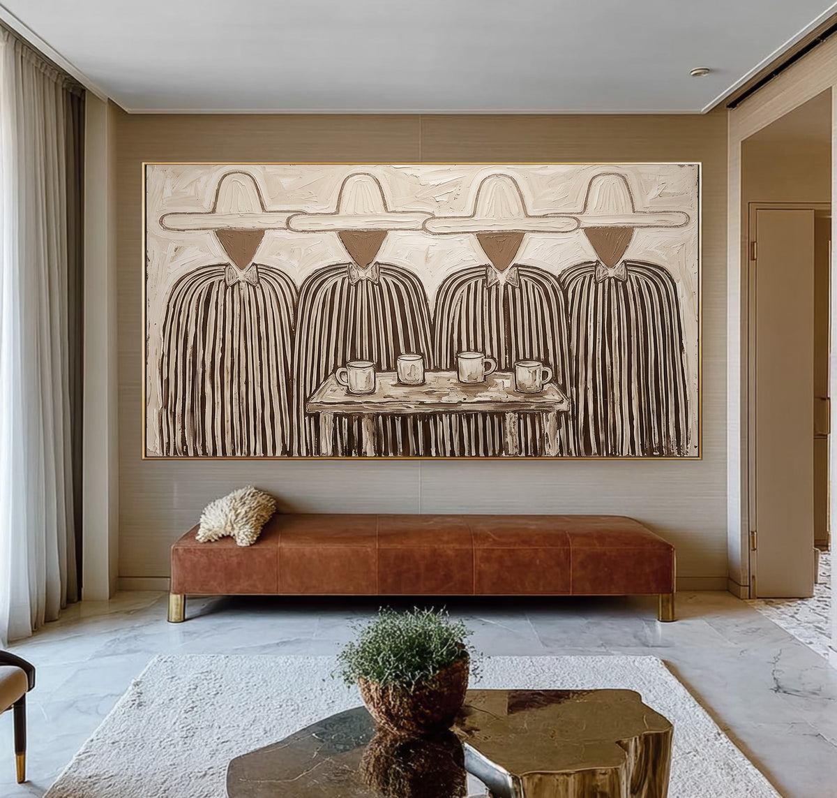 The Gathering Place Folk Art Painting Four Figures Textured Hand Painted Wall Art