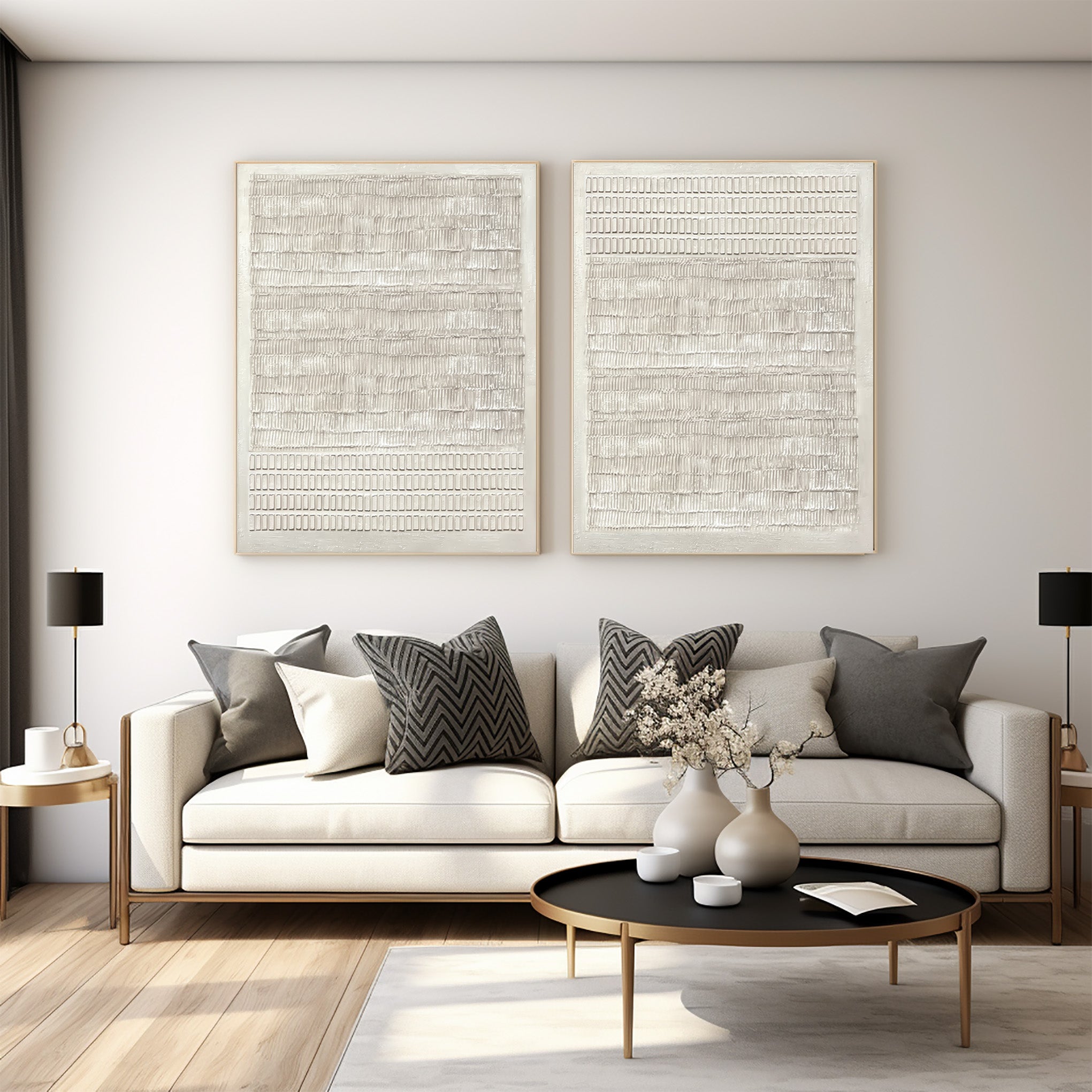 White Textured Art Prints Set for Modern Homes #AG 037
