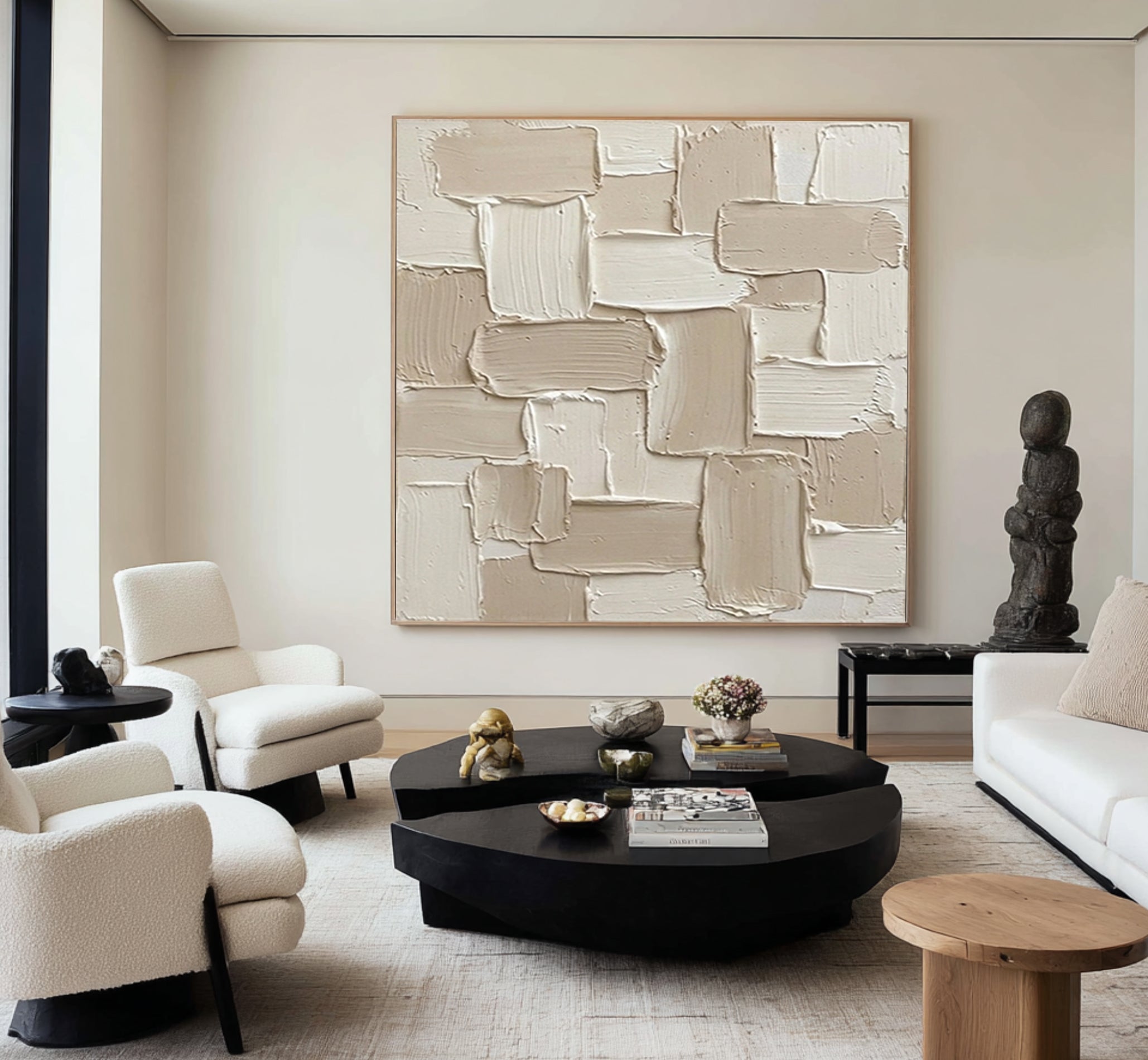 Large Abstract Textured Canvas Art Neutral Modern Wall Decor