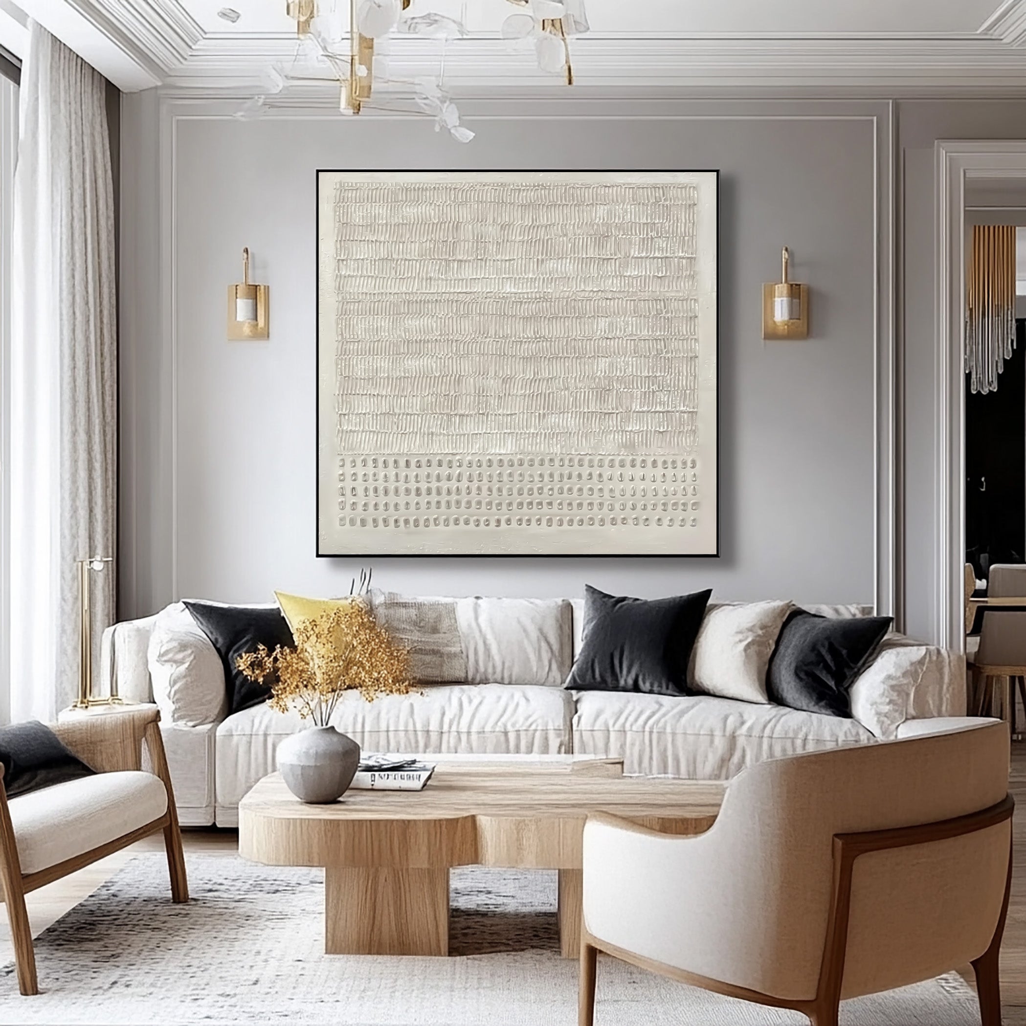 Large Contemporary White 3D Art - Hand-Painted Original #AG 027