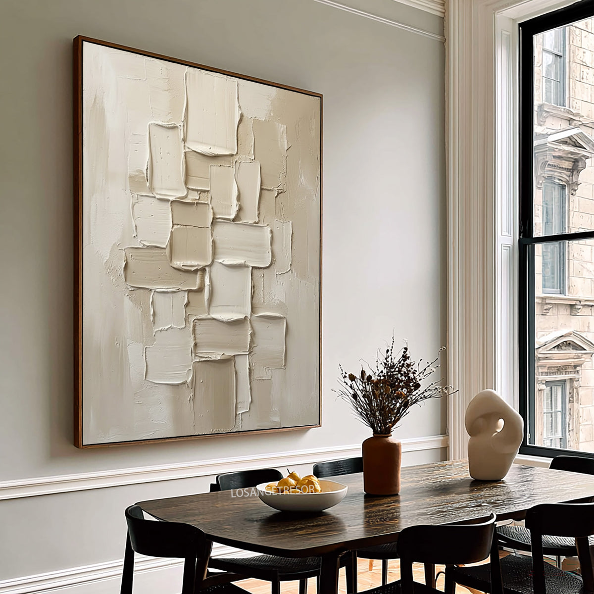White Architecture Large Abstract Wall Art Ivory Textured Contemporary Sculpture Inspired Painting