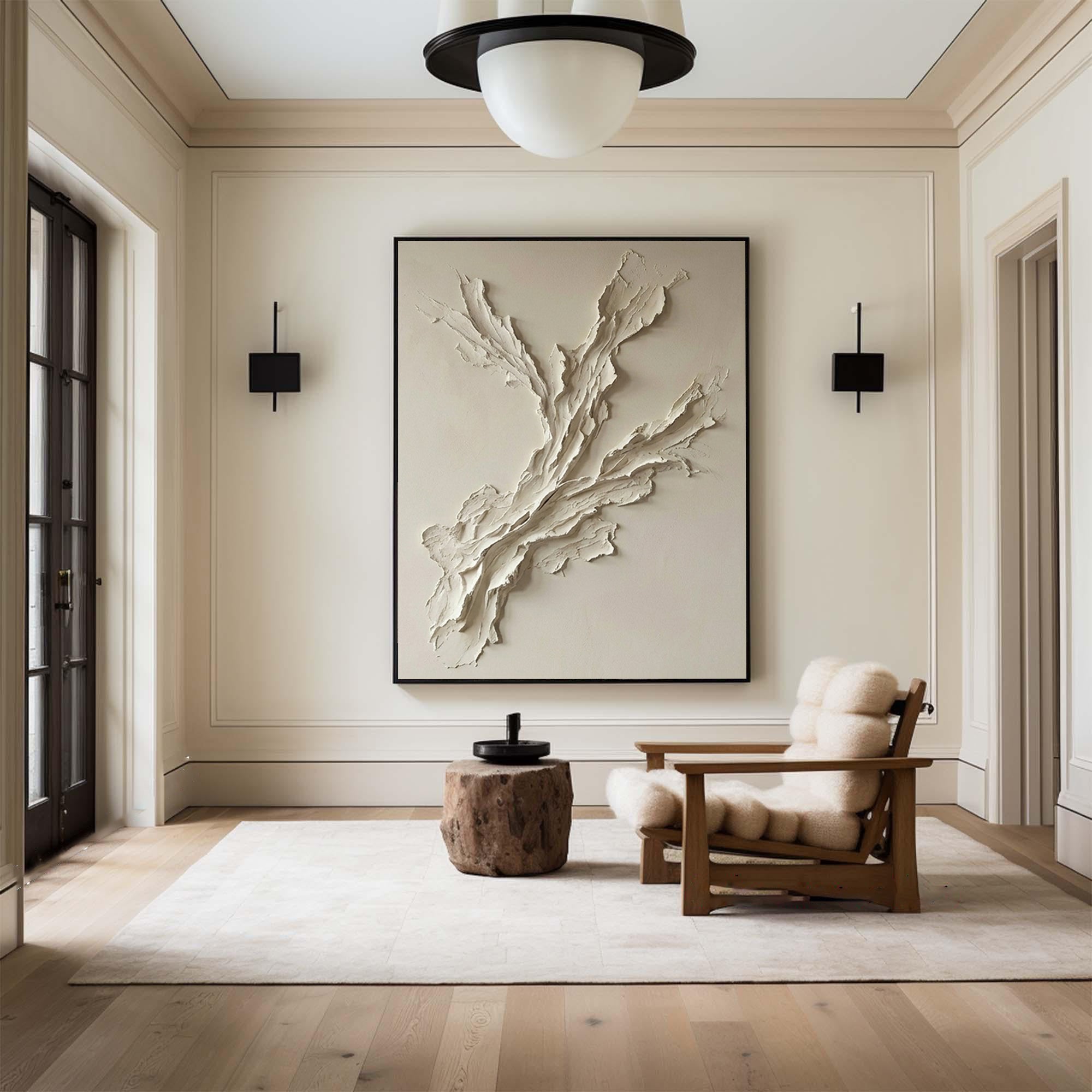 Large Neutral Textured Oil Painting for Contemporary Interior Decor