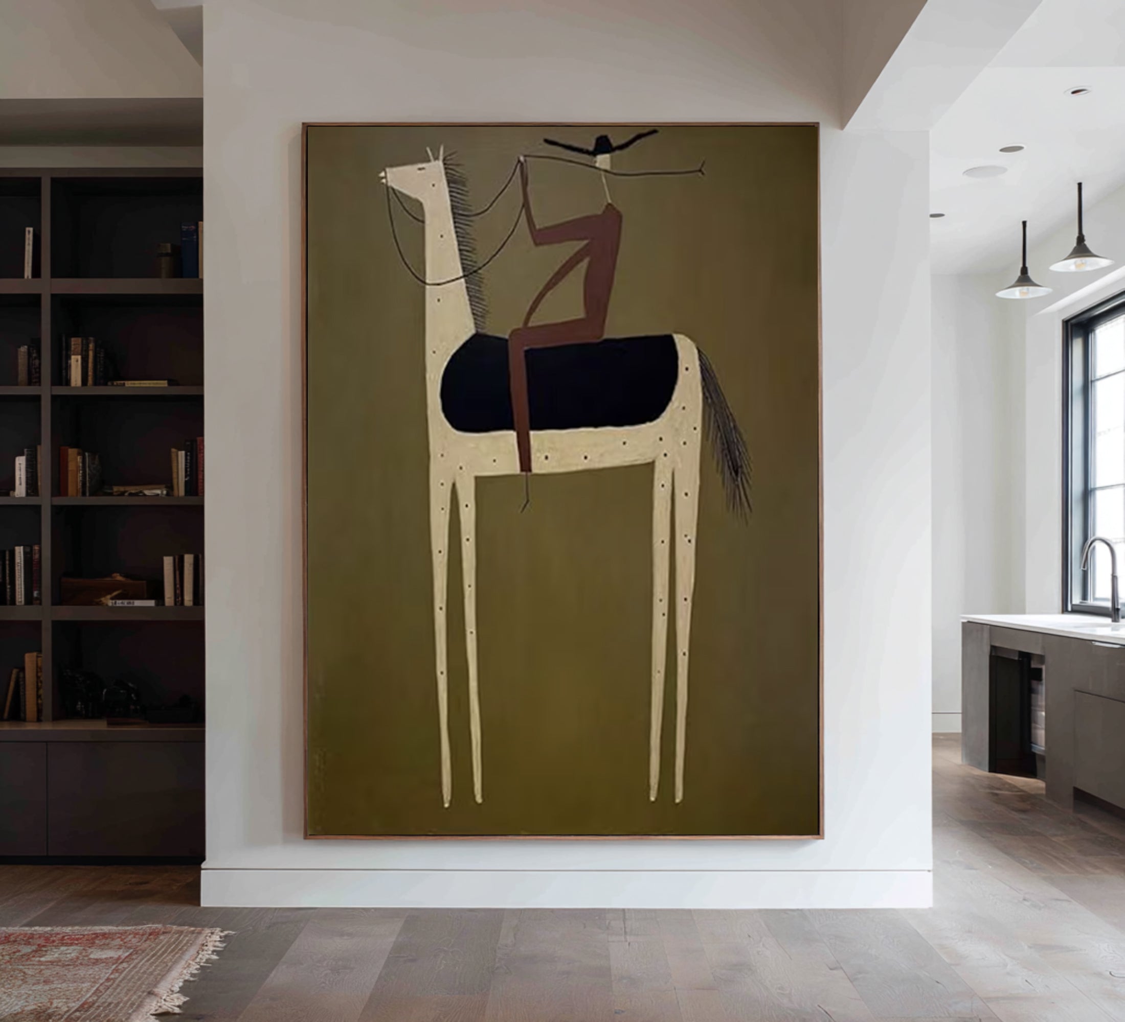 Large Contemporary Horse Rider Canvas Luxury Mid Century Wall Decor