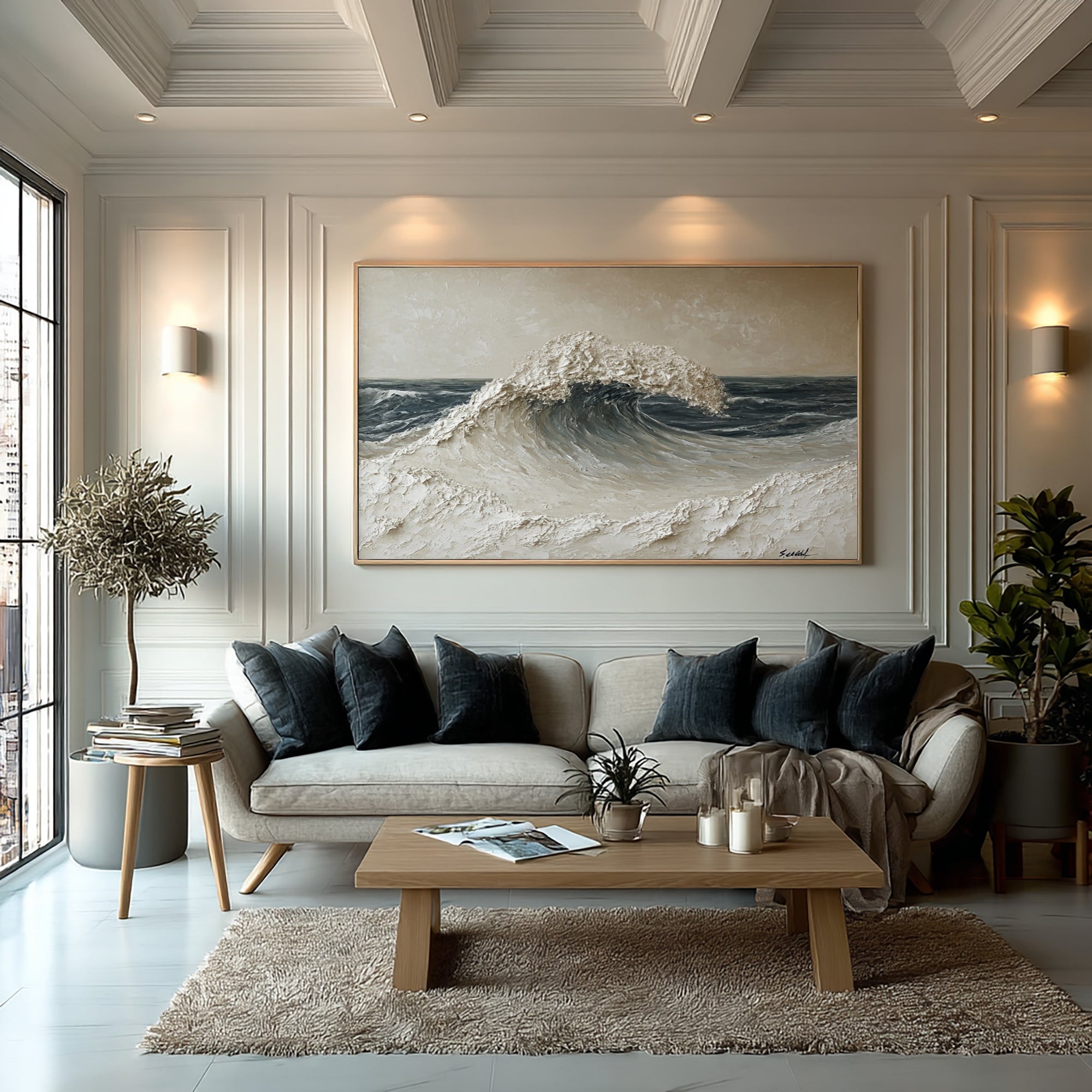 Large Nature Inspired Ocean Wall Art Textured Seascape Painting Organic Modern Coastal Home Decor