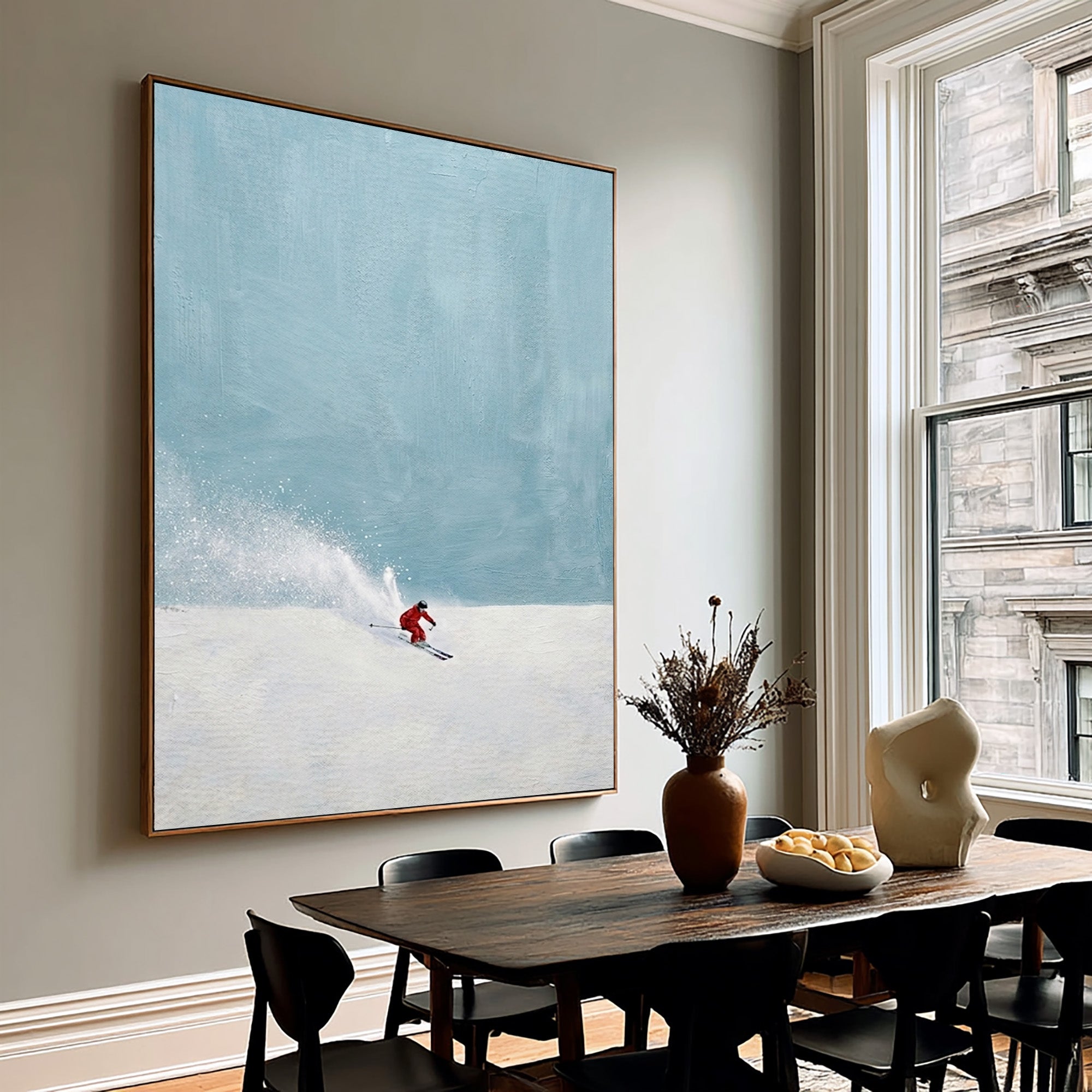 Large Modern Skier Wall Art Minimalist Alpine Snow Canvas Painting