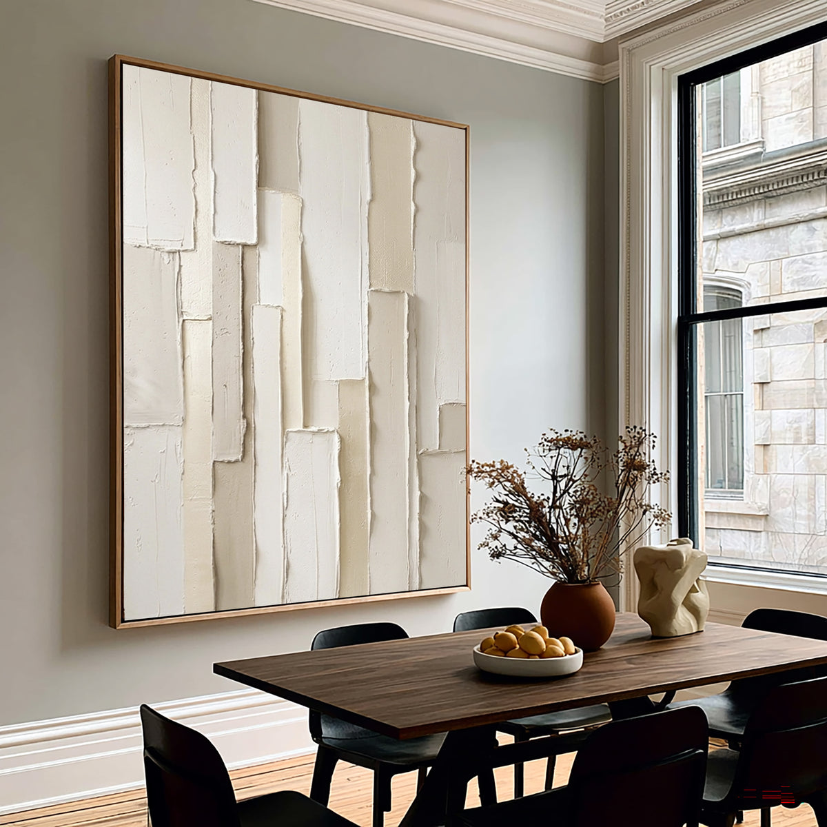 Large White Sculptural Relief Wall Art 3D Textured Abstract Oil Painting Layered Geometric Blocks Neutral Minimalist Luxury Home Decor