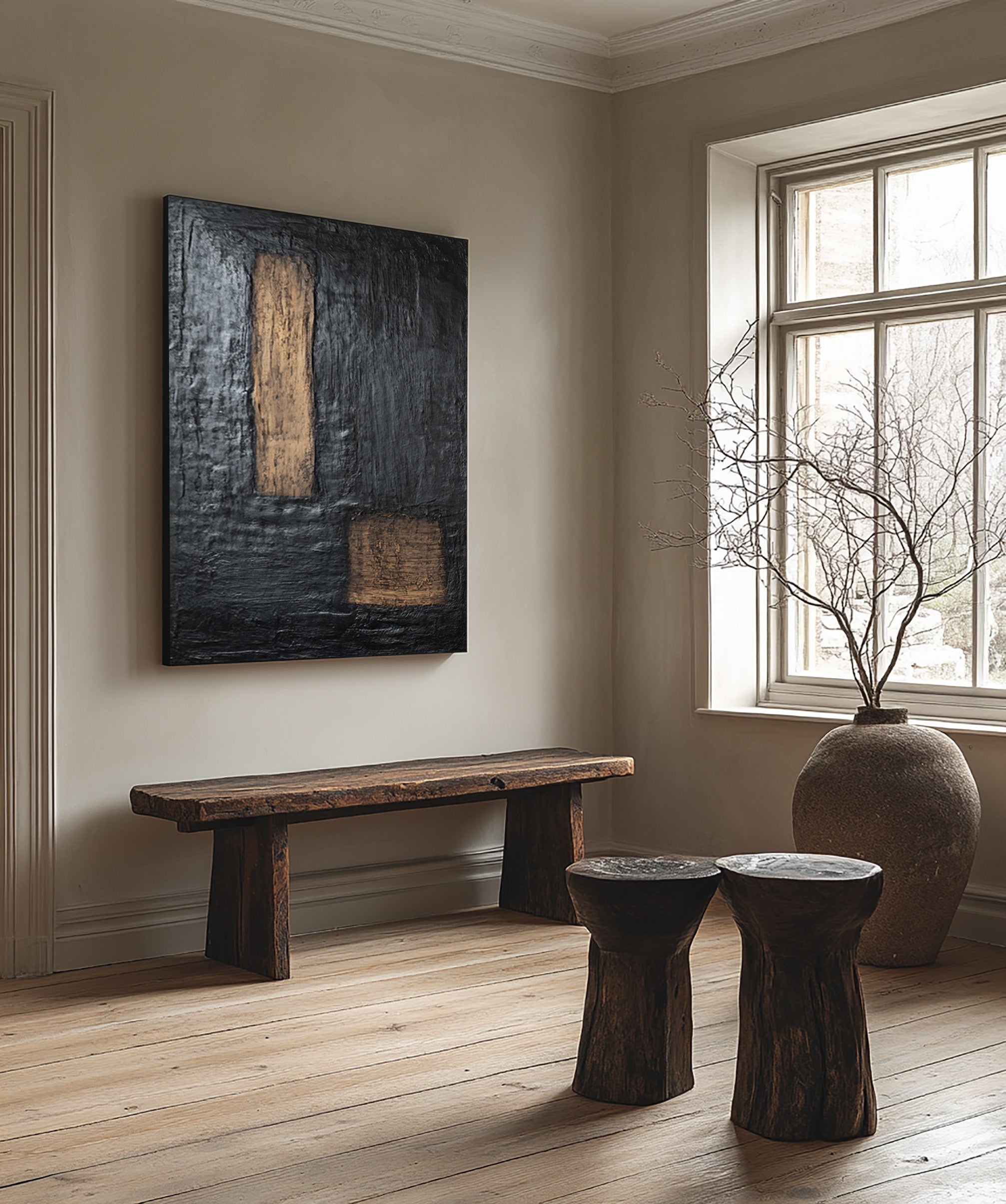 Textured Black and Gold Abstraction, Metallic Modern Art #MM407