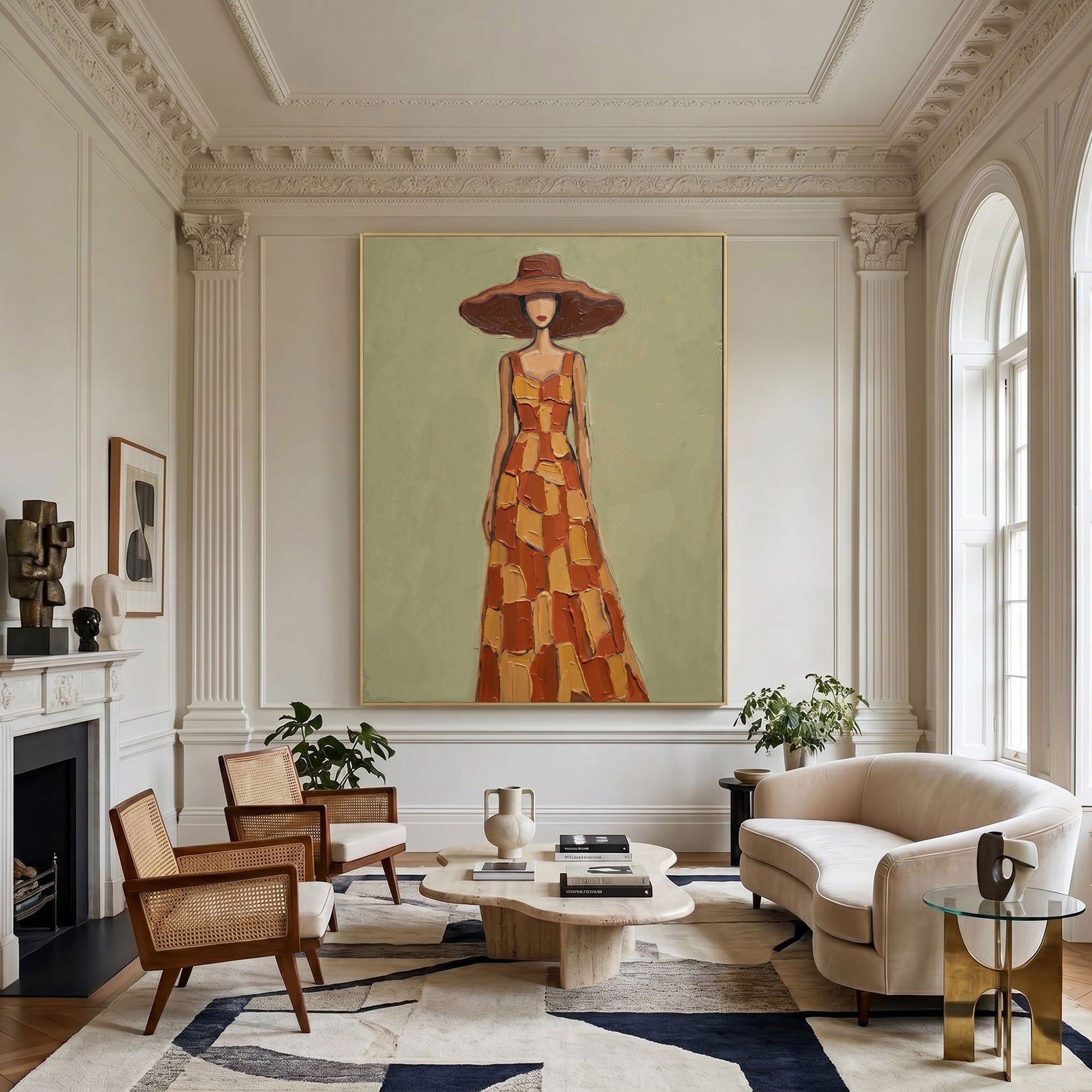 Large Abstract Woman Portrait Wall Art Oil Painting Cowgirl Cowboy Vintage Americana Art Western Girl Fashion Decor Modern Home