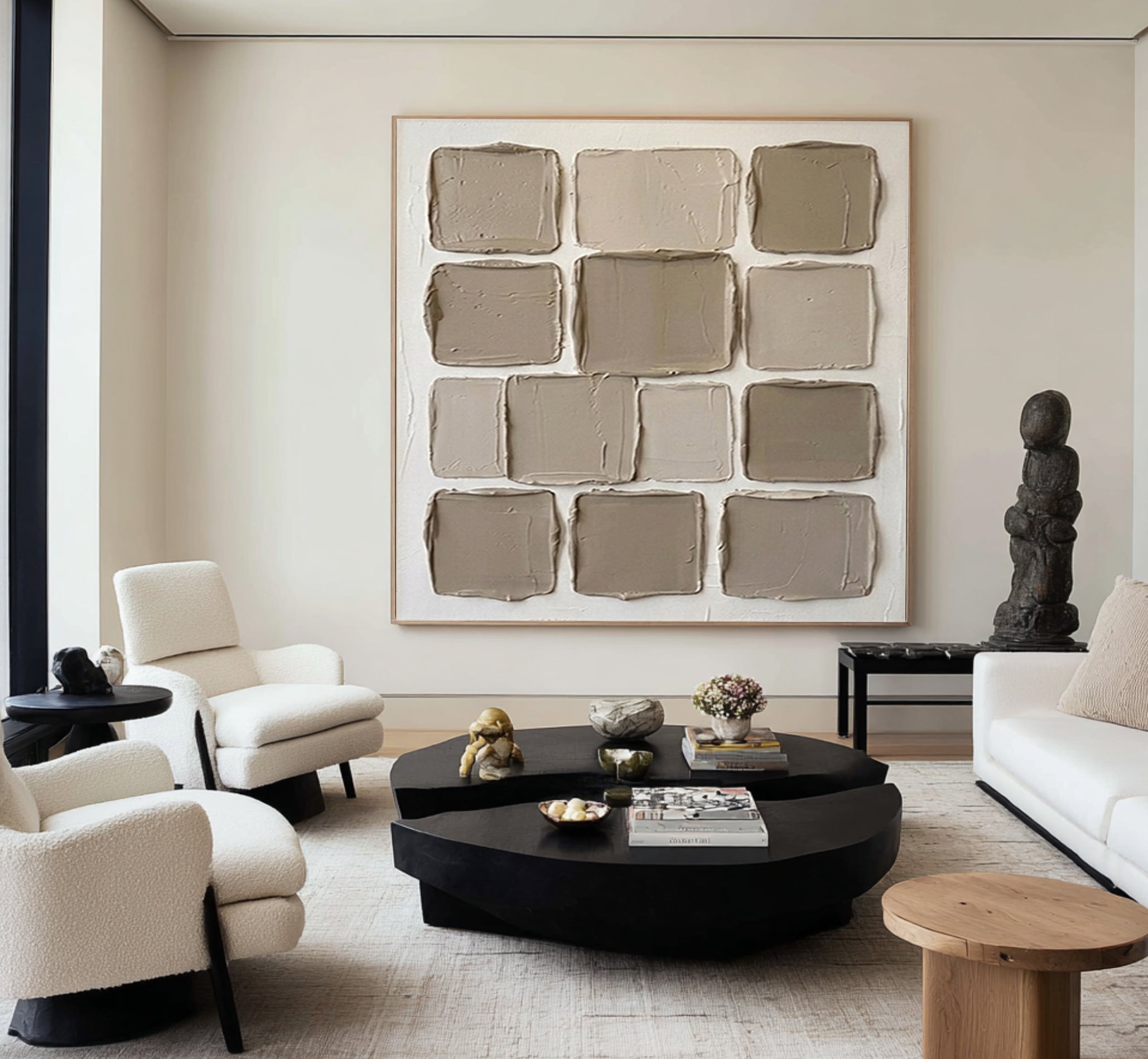 Large Neutral Abstract Canvas Wall Art Hand Painted Textured Decor