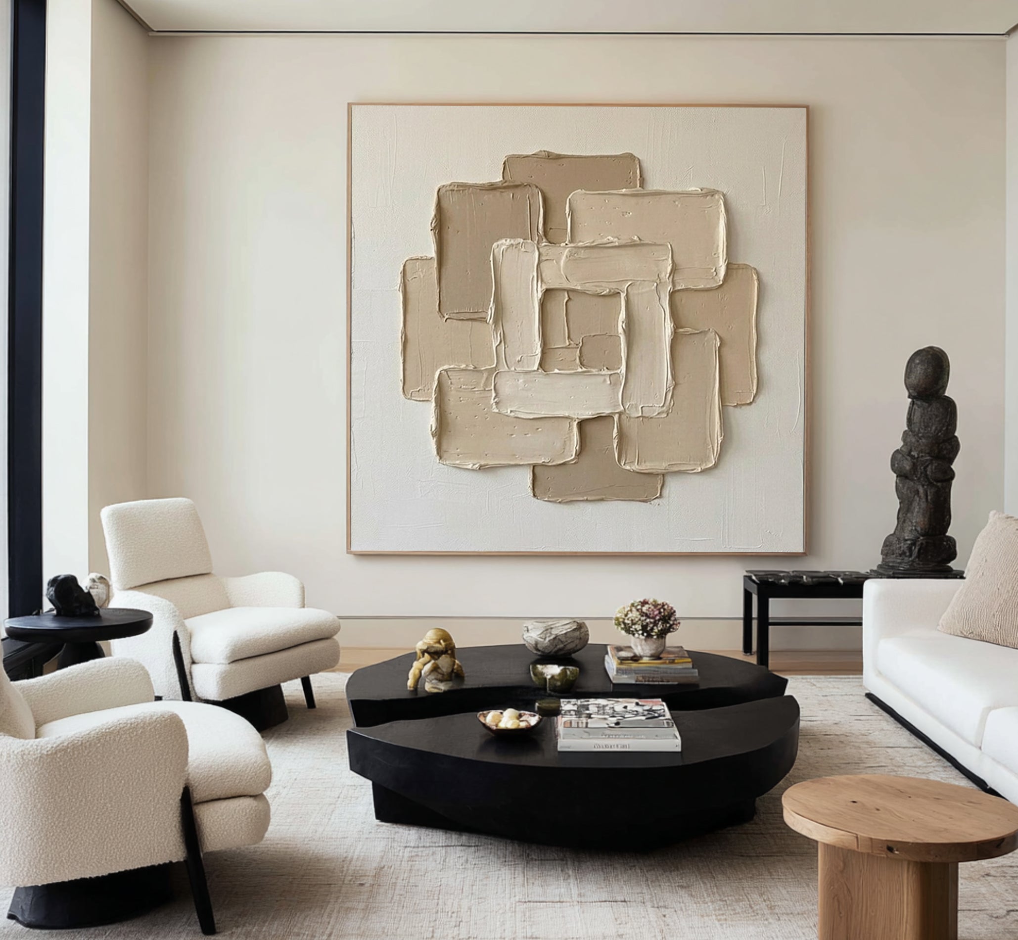 Large Gallery Style Oil Painting – Luxury Neutral Abstract Texture Decor