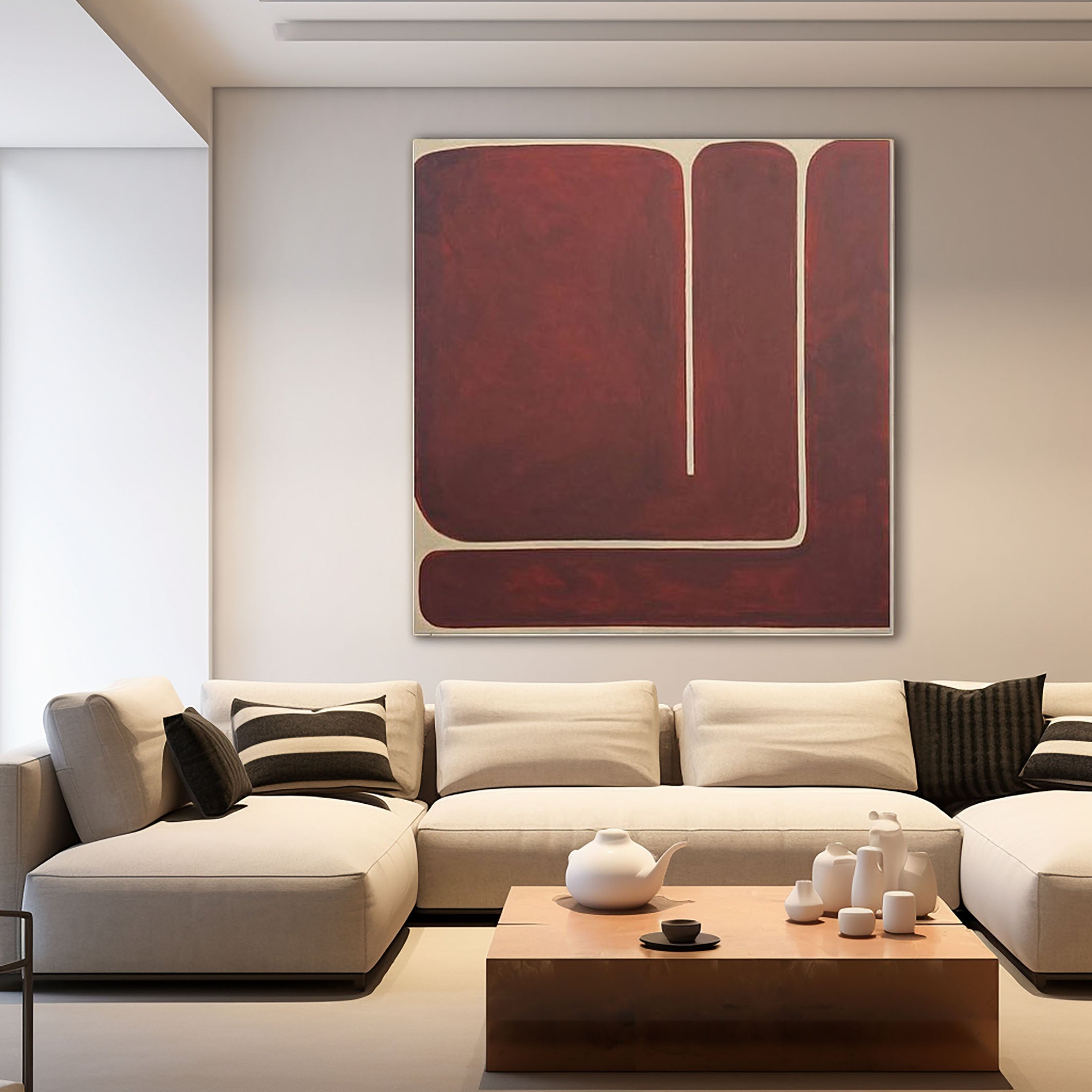 Rustic Red Geometric Abstract Canvas Modern Home Decor #MM080