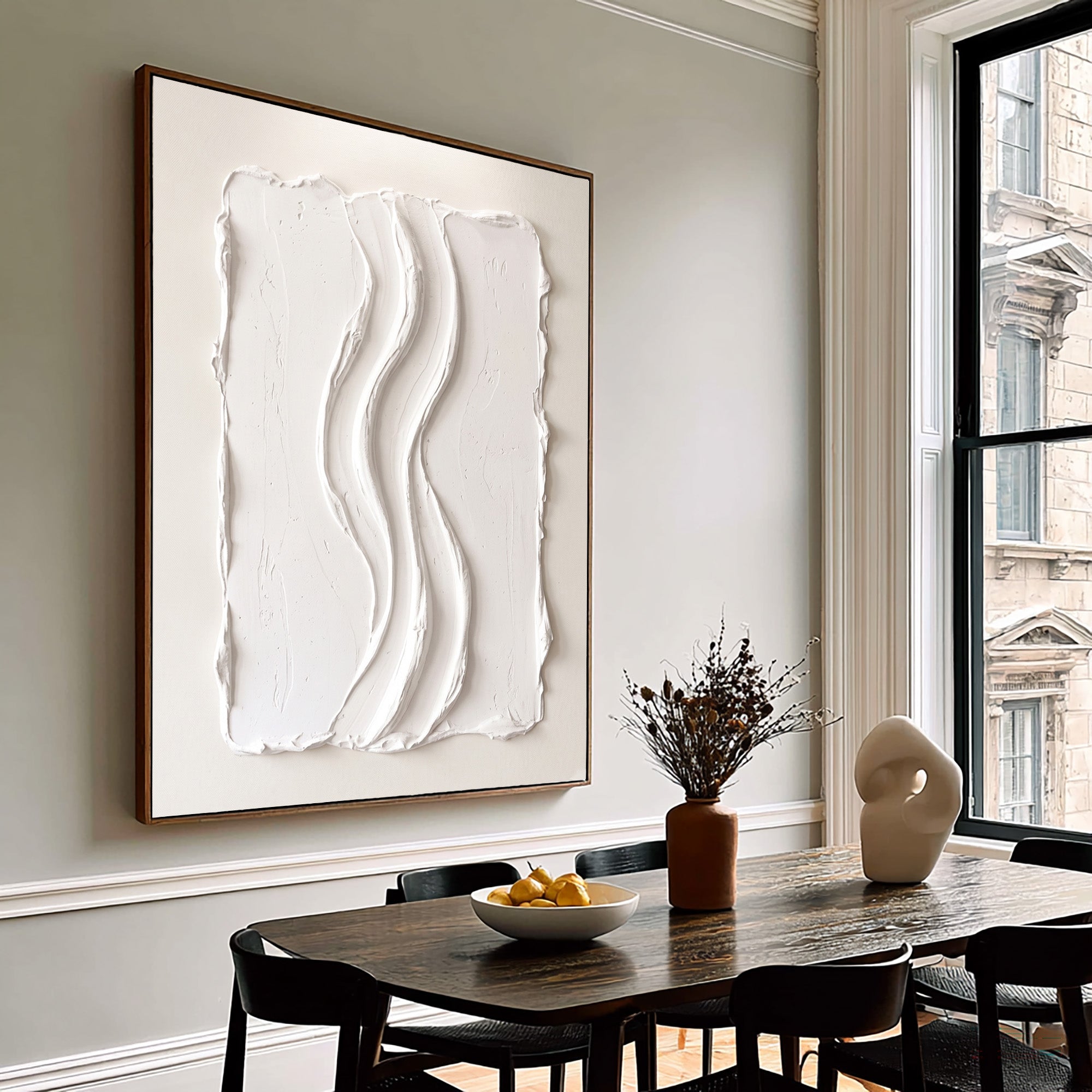 Large Modern Architectural Relief Wall Art White Abstract Textured Painting Luxury Home Interior Decor