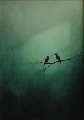 Large Green Painting with Birds | KelorArt #AG 101