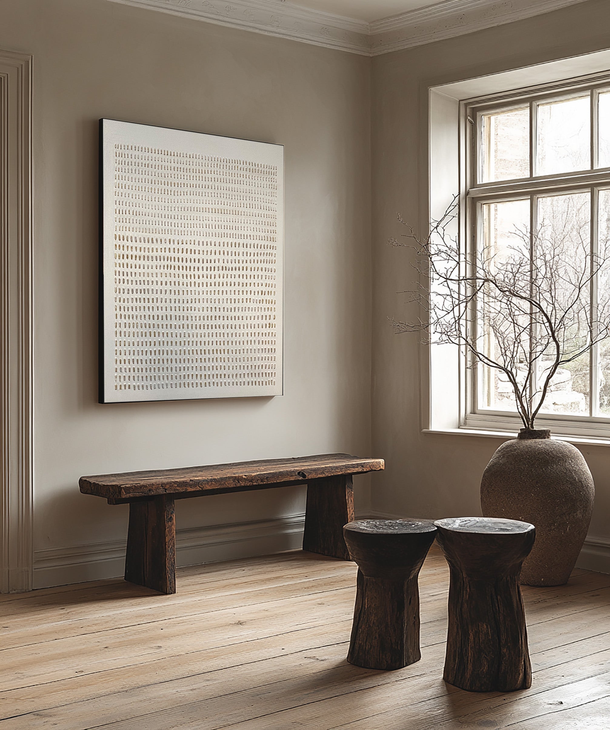 لوحة فنية جدارية عضوية حديثة باللون البيج من وابي سابي #MM193