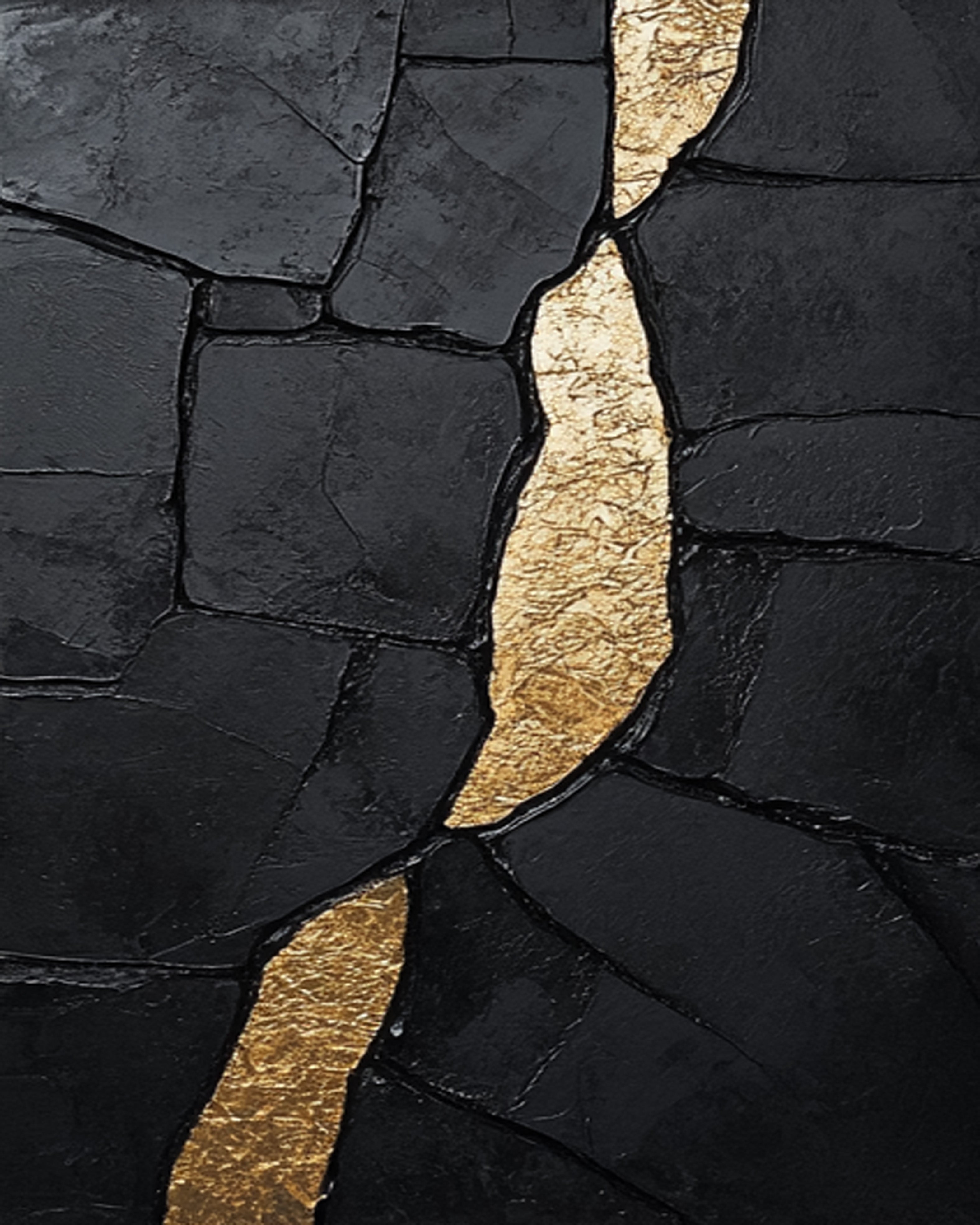 Golden Fault Line:Textured Black Abstract with Gold Cleft #MM555
