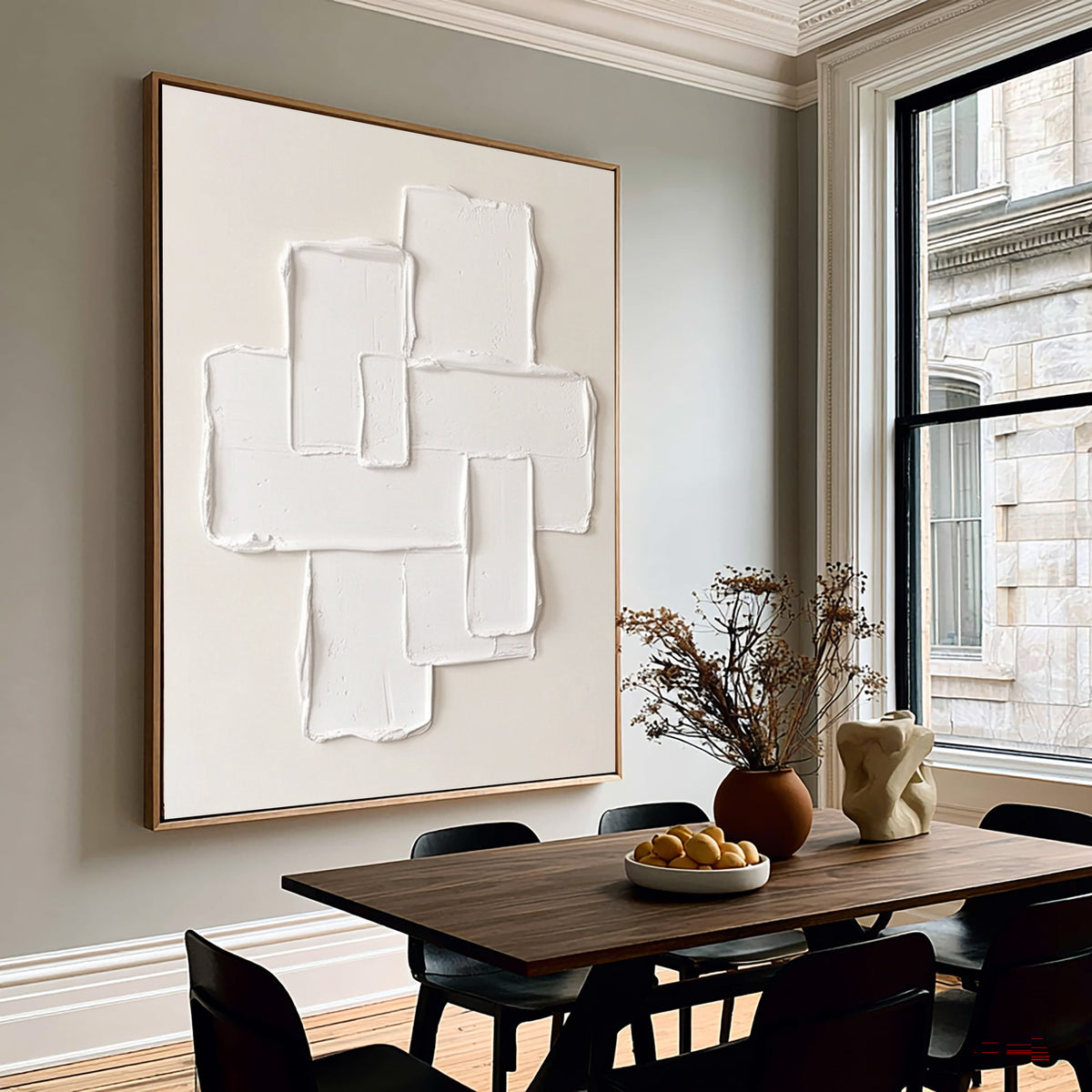 Large Neutral Abstract Spatial Forms Wall Art Ivory Cream Oil Painting Modern Sculptural Texture Raised Geometric Composition Minimalist Contemporary Luxury Interior Decor