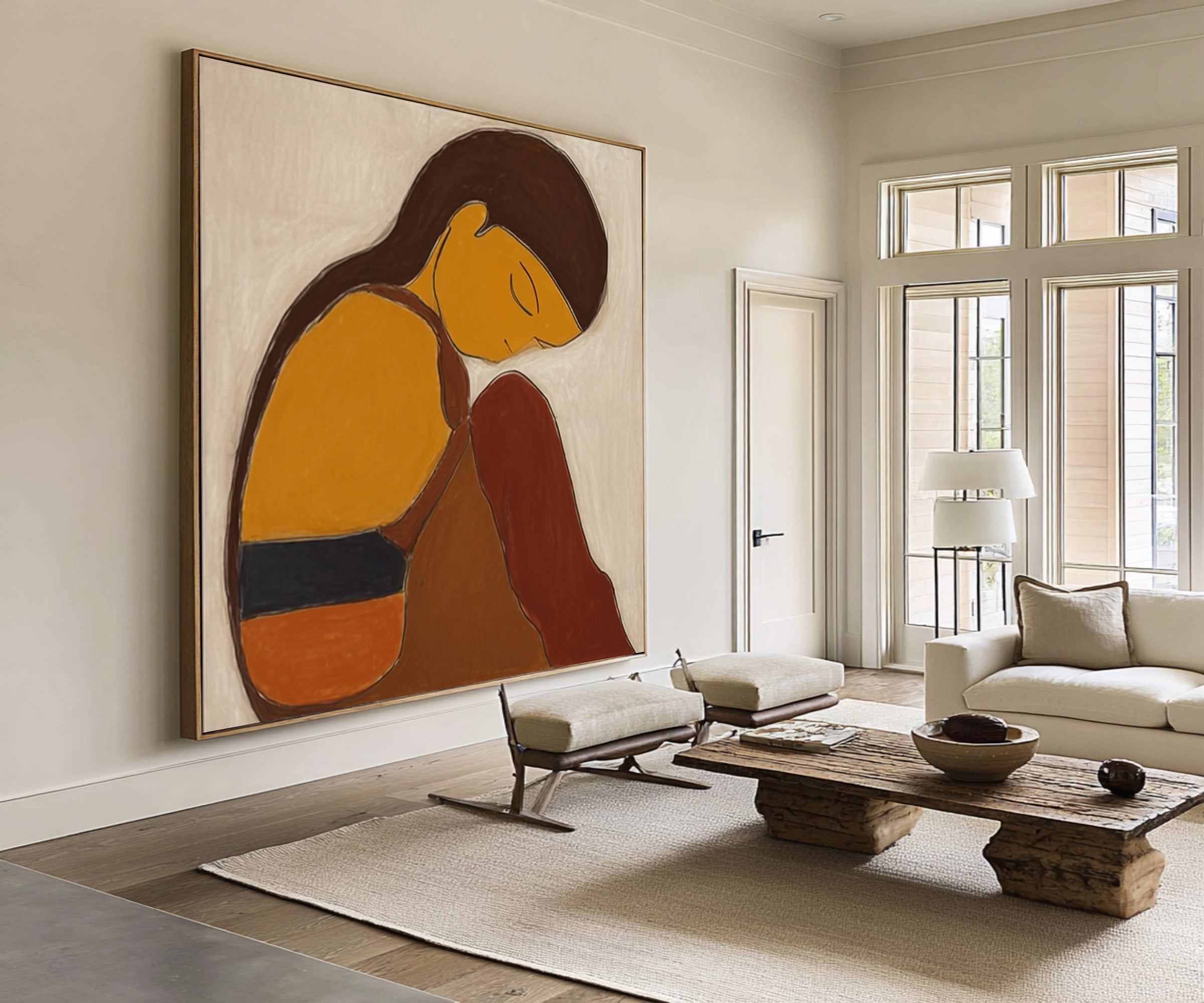 Modern Abstract Woman Oil Painting in Warm Earth Tones #CZ 030
