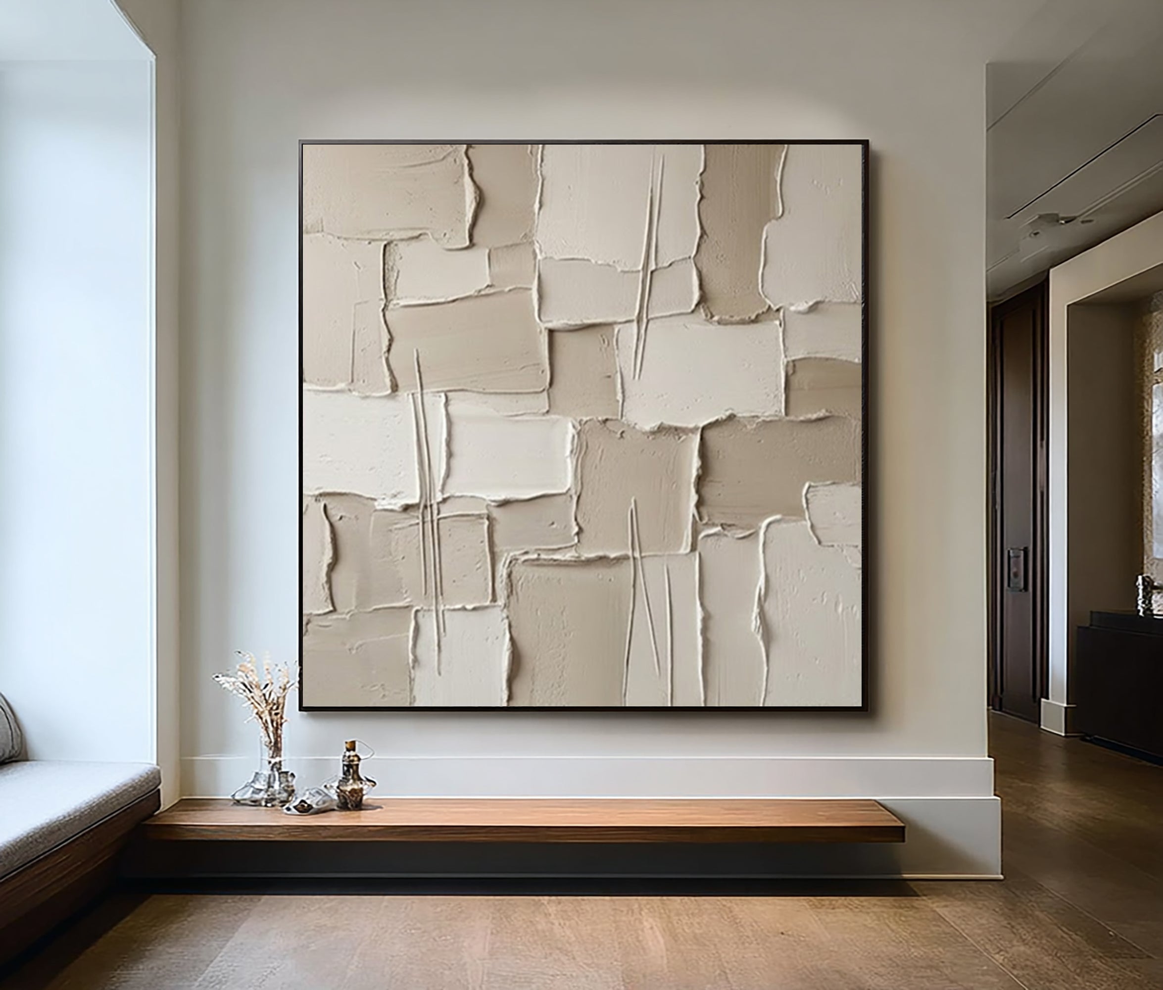 Large Gallery Wall Texture Art Contemporary Neutral Sculptural Canvas Painting
