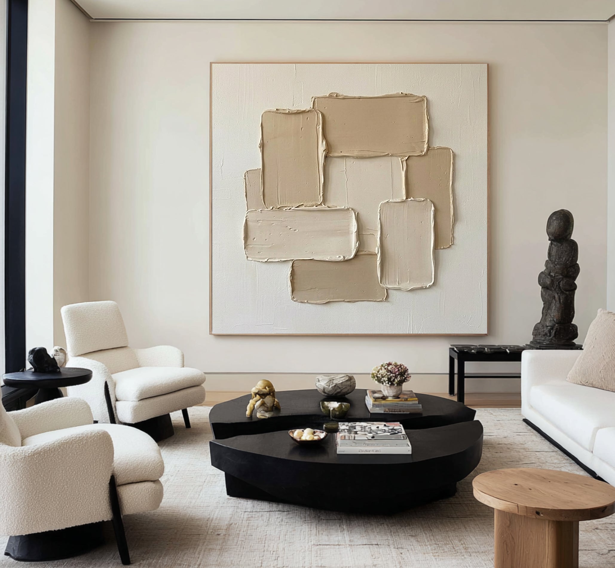 Large Minimal Blocks Oil Painting – Contemporary Hand Painted Texture Art