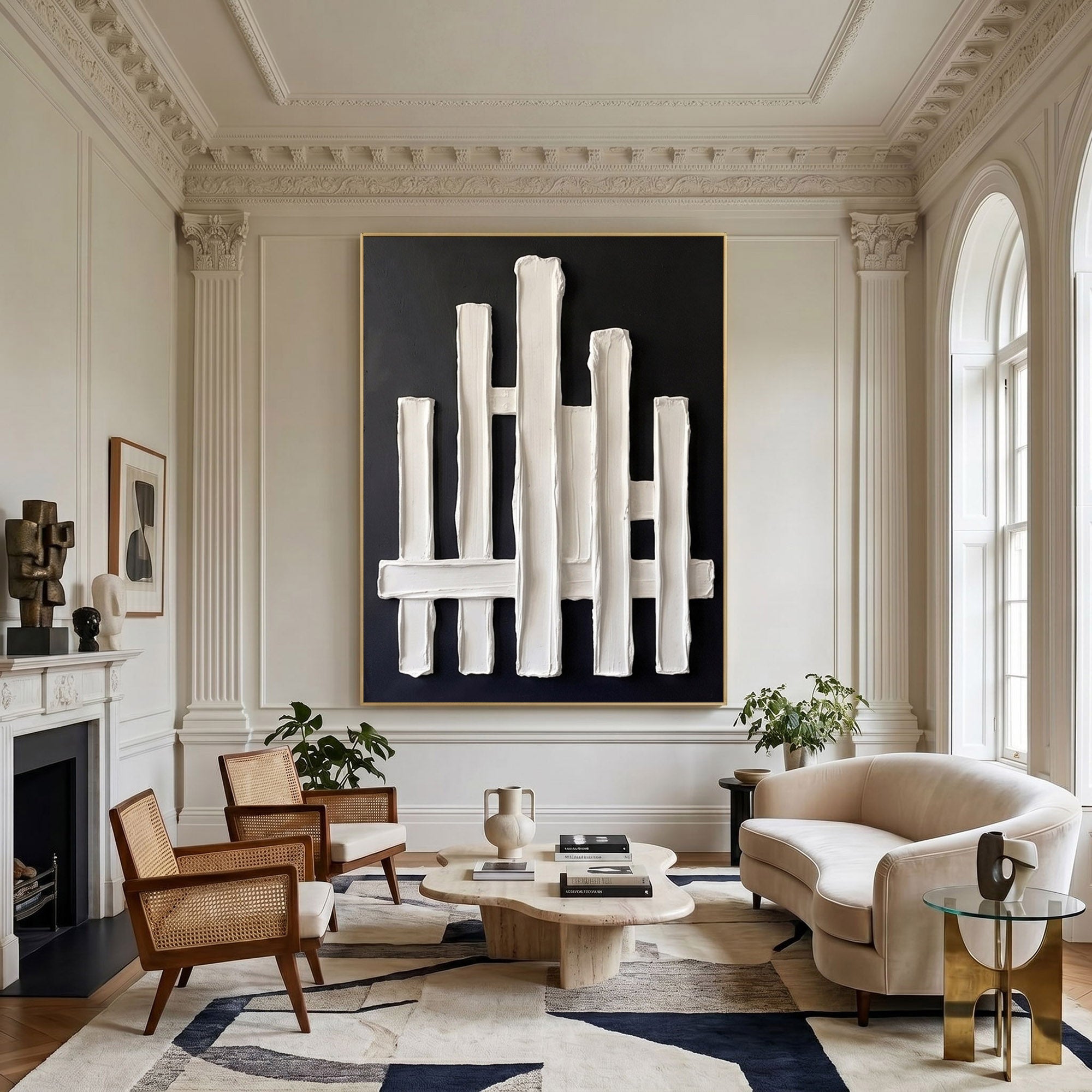 Modern Architectural Abstract Wall Art Textured Plaster 3D Relief Painting Luxury Minimalist Decor