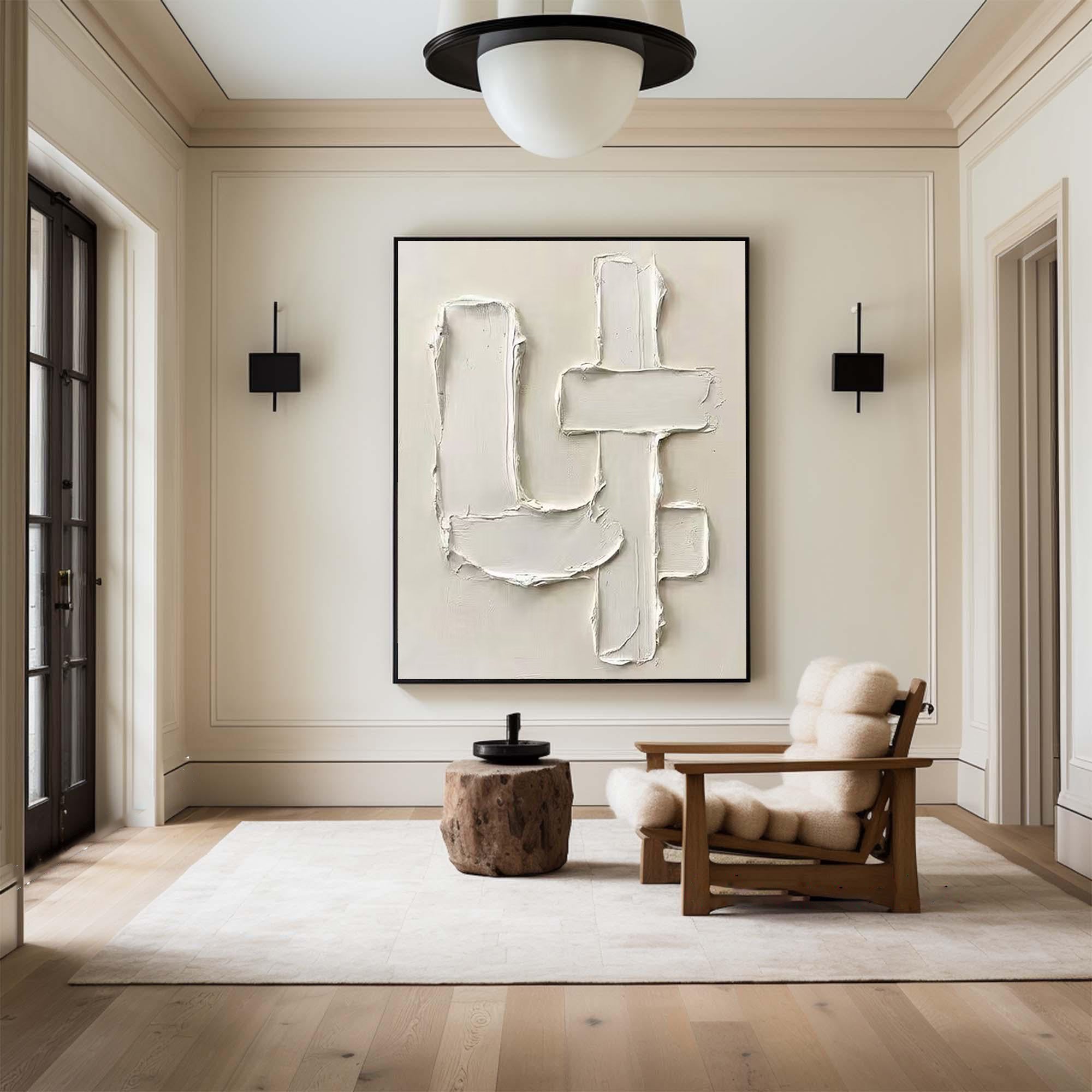 Large Contemporary Oil Painting with Abstract Architectural Texture Art