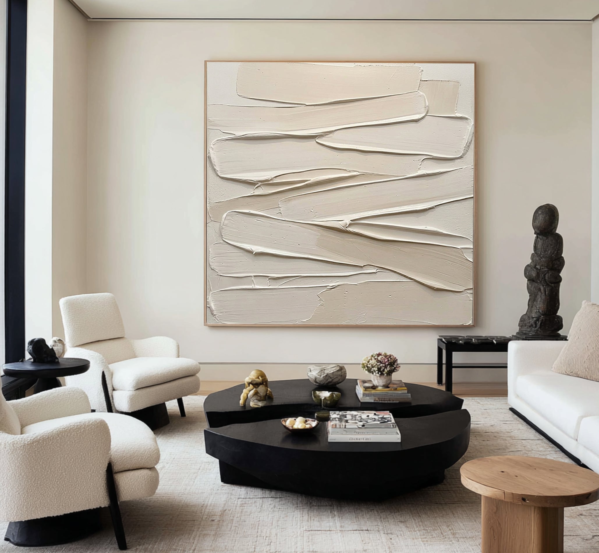 Large Sculptural Ribbon Texture Wall Art Hand Painted Canvas