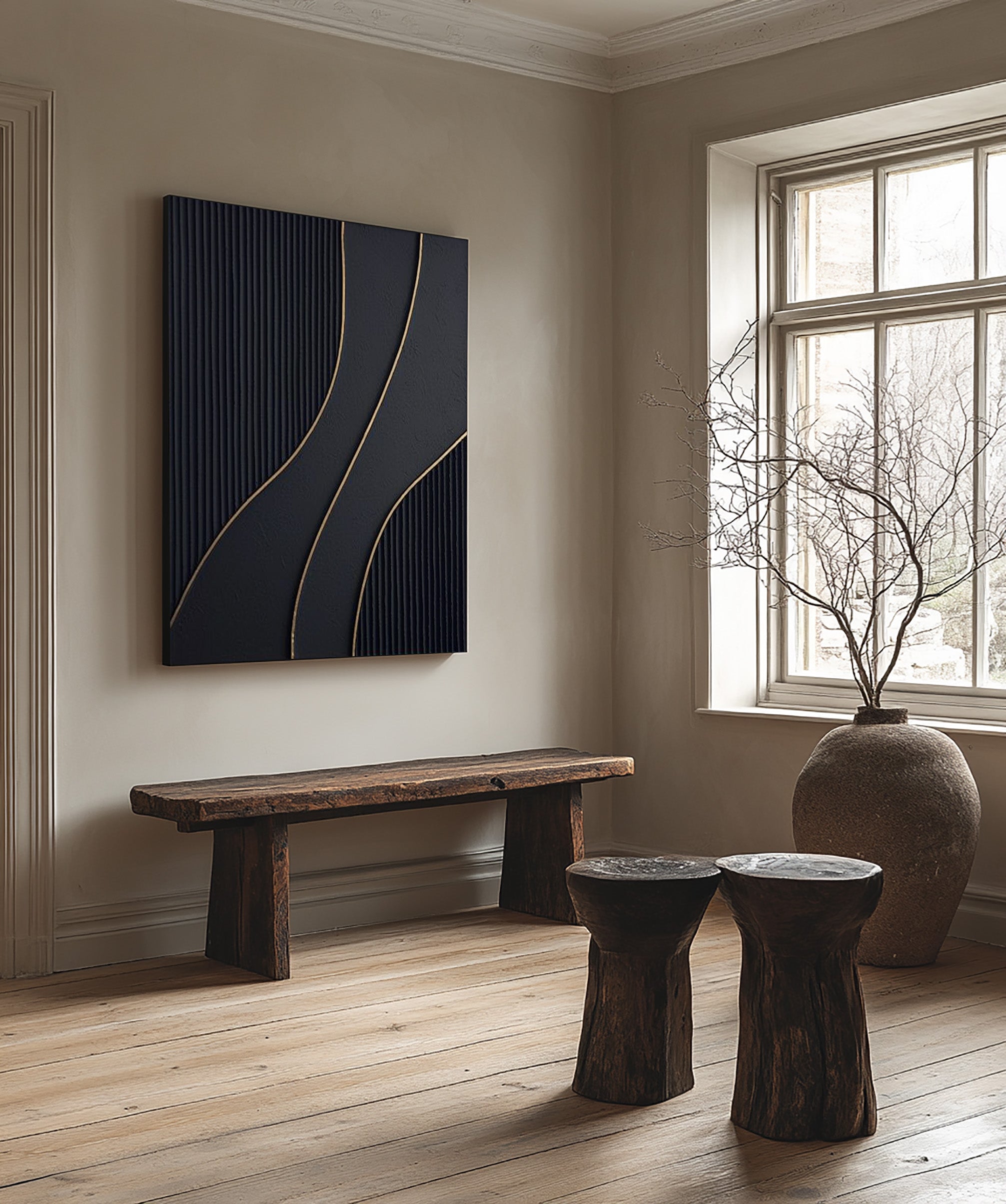 Modern Black and Gold Composition, Dynamic Line Wall Art #MM406