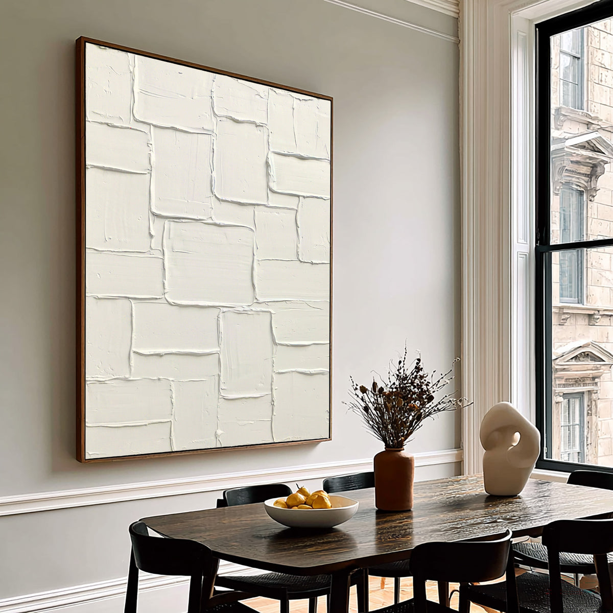 Carved White Stone Large Abstract Wall Art Textured Relief Contemporary Minimalist Painting