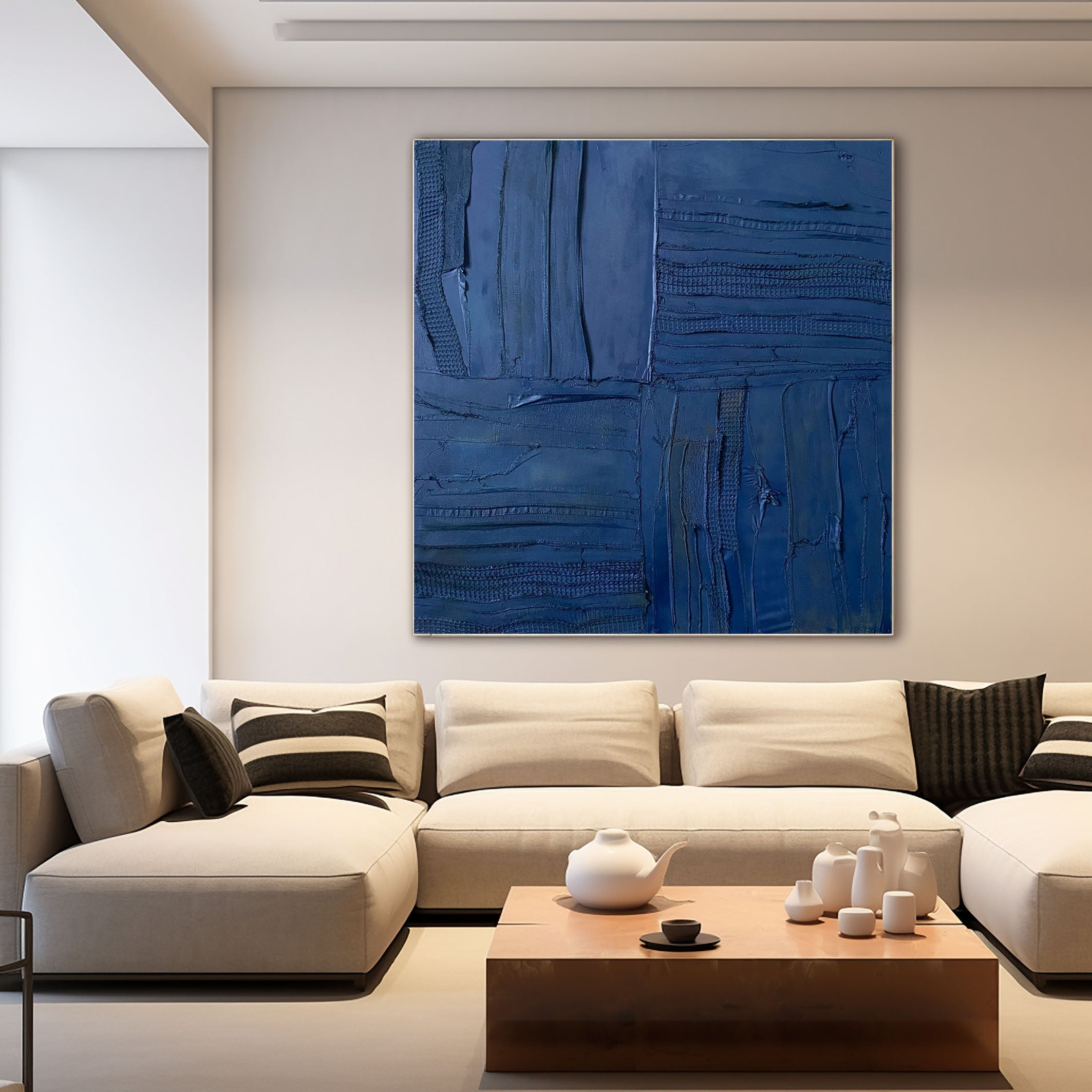 Textured Navy Artwork Luxurious Canvas Wall Art #MM083