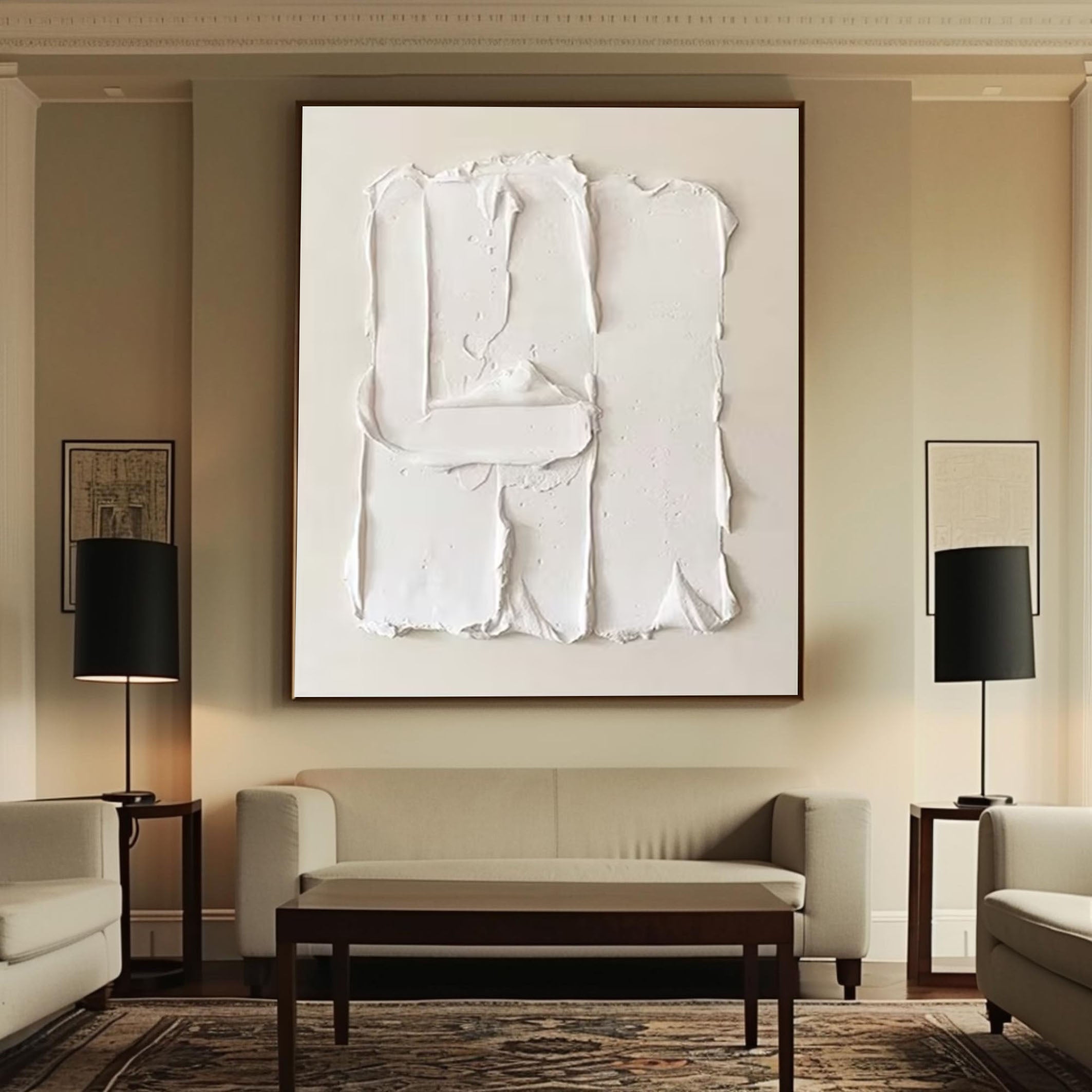 Minimalist White Textured Abstract Canvas Art #MM183