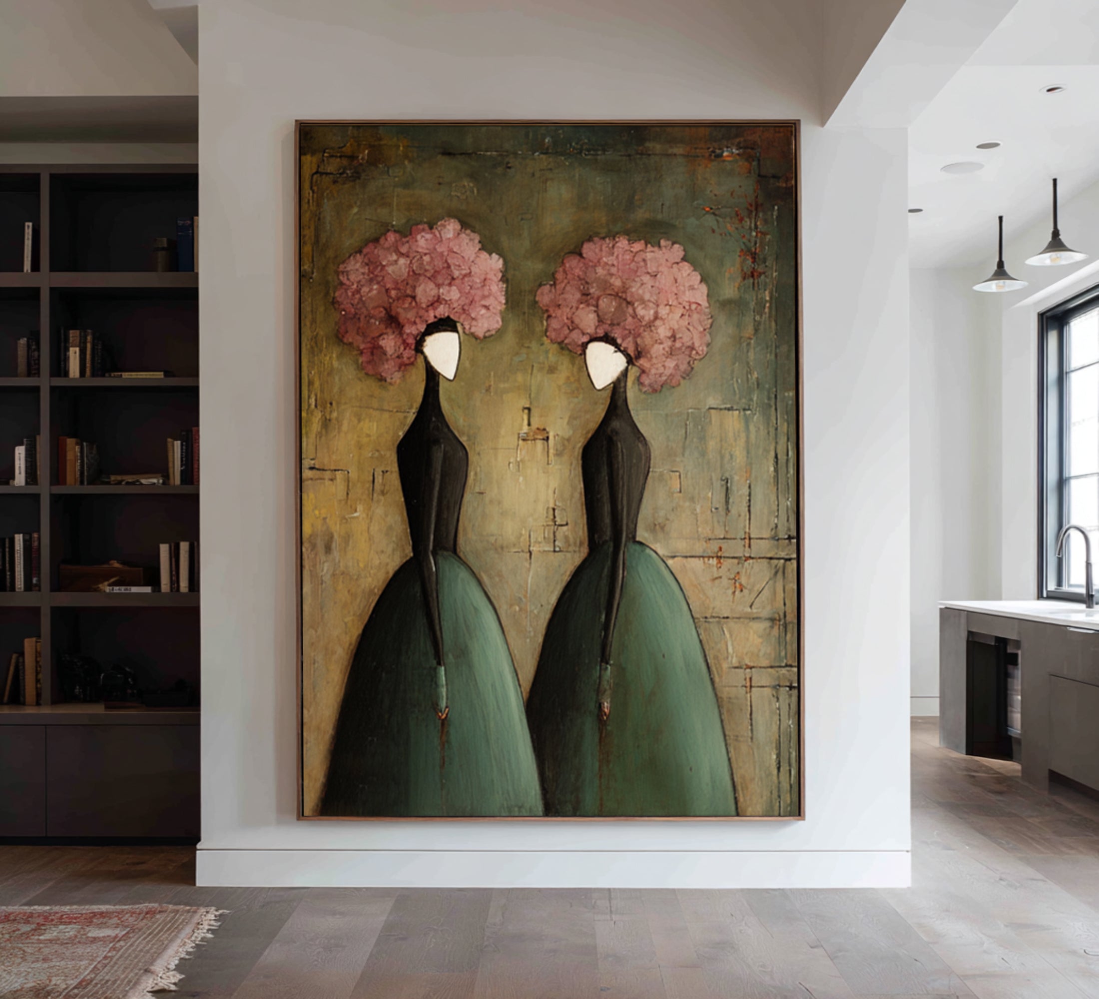 Large Contemporary Portrait Wall Art Floral Dress Painting