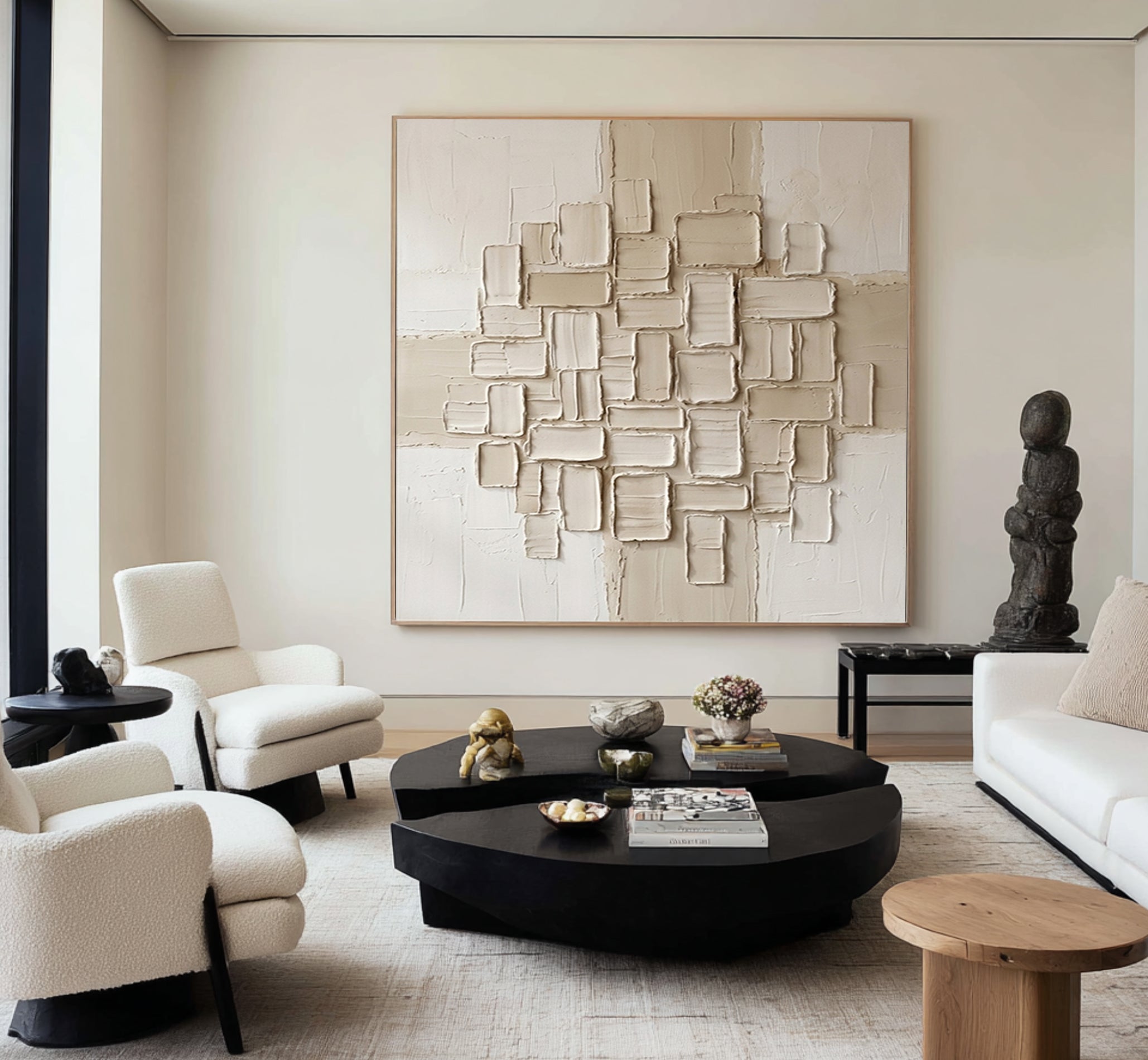 Large Geometric Textured Canvas Art Contemporary Neutral Wall Decor